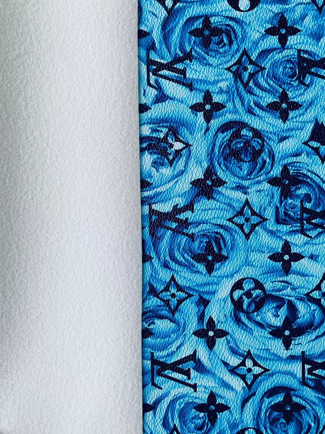 Classic LV Blue Rose Leather Case Fabric,Handmade Bag Fabric,Hand-made Shoes Fabric By Yard (Blue Rose)