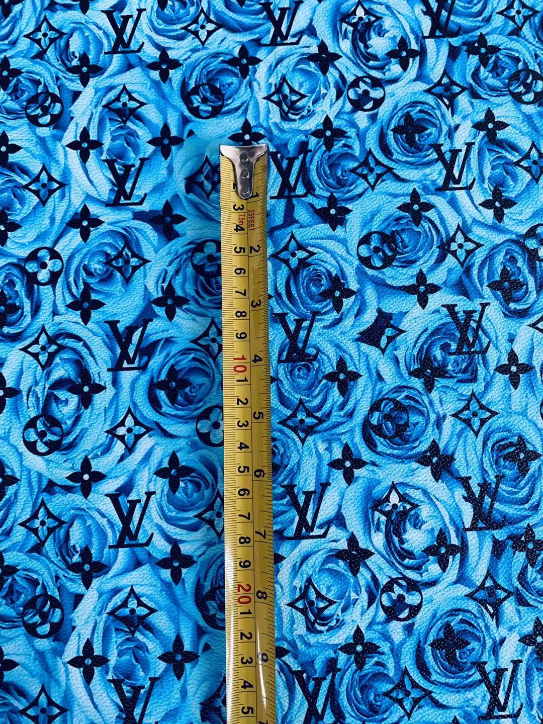 Classic LV Blue Rose Leather Case Fabric,Handmade Bag Fabric,Hand-made Shoes Fabric By Yard (Blue Rose)