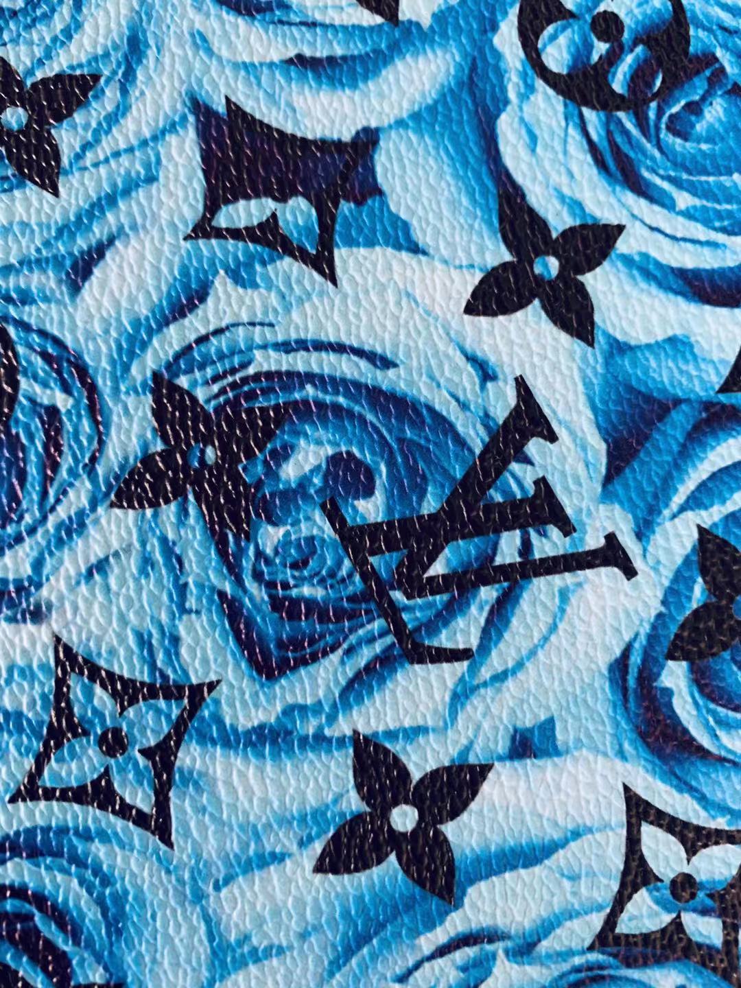 Classic LV Blue Rose Leather Case Fabric,Handmade Bag Fabric,Hand-made Shoes Fabric By Yard (Blue Rose)