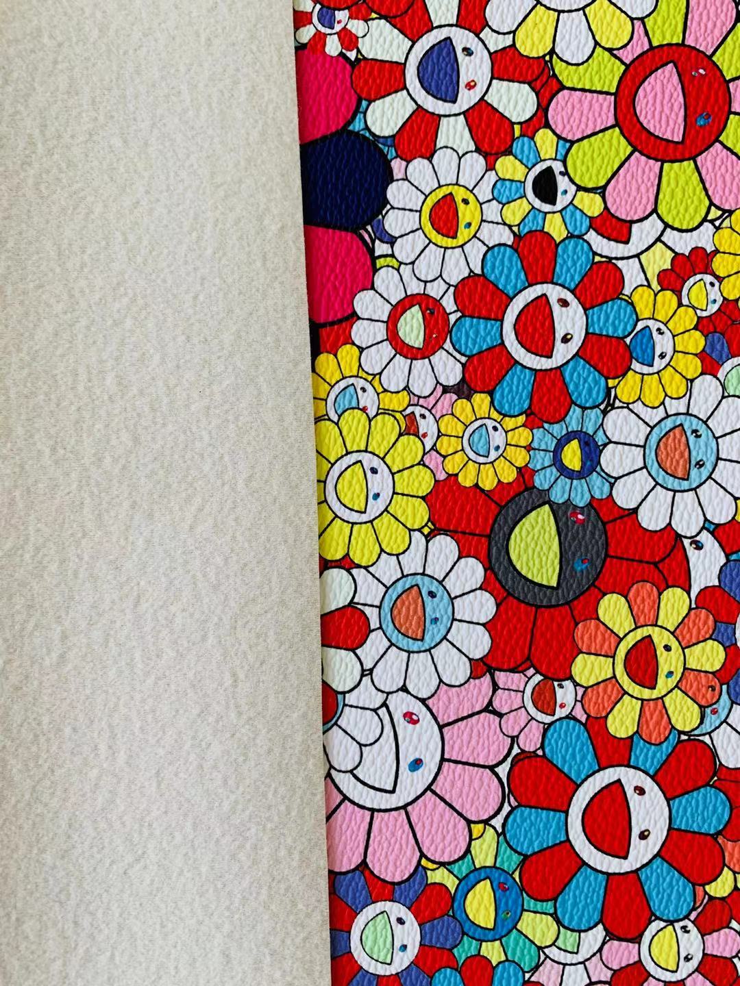 Takashi Murakami Leather Fabric ,Smile Face Flower Leather Hand-made Shoes Leather ,Hand-made Bag Leather By Yard