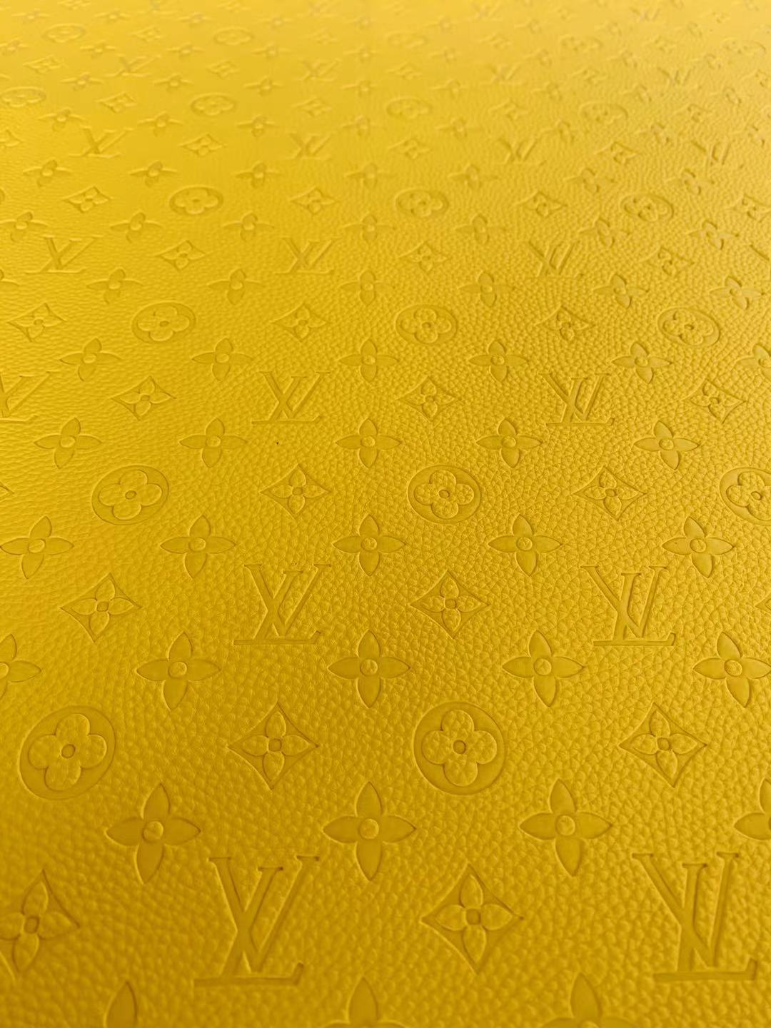 Classic Embossed LV Craft Leather Fabric Shoes Leather , Bags Leather Fabric By Yards (Yellow)