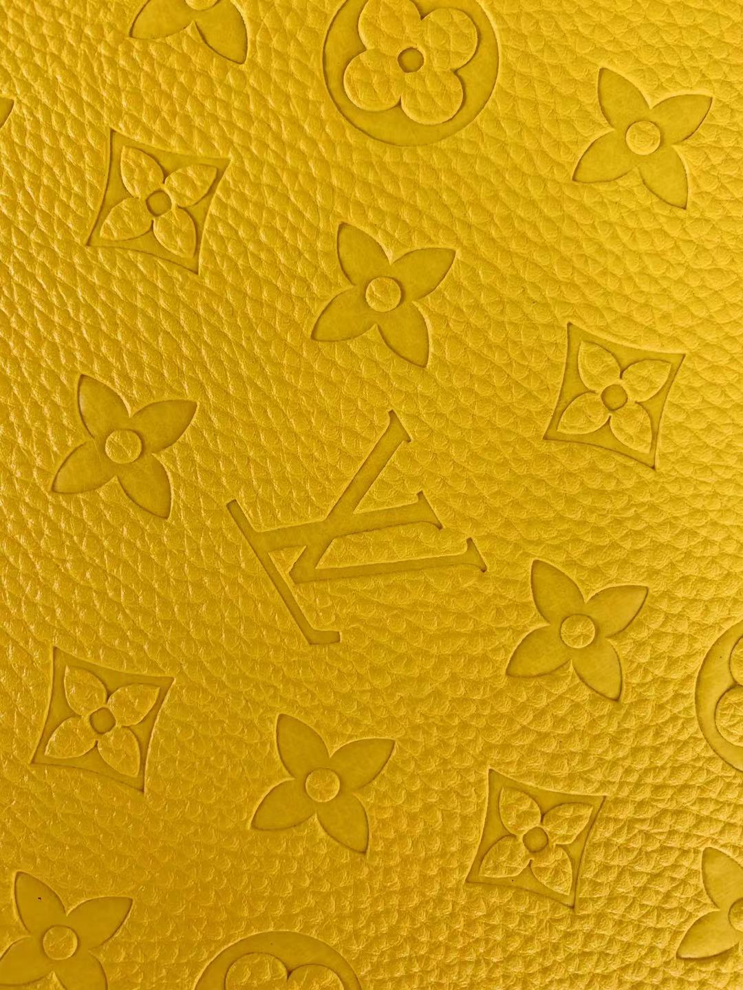 Classic Embossed LV Craft Leather Fabric Shoes Leather , Bags Leather Fabric By Yards (Yellow)