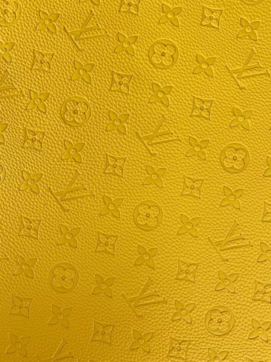 Classic Embossed LV Craft Leather Fabric Shoes Leather , Bags Leather Fabric By Yards (Yellow)