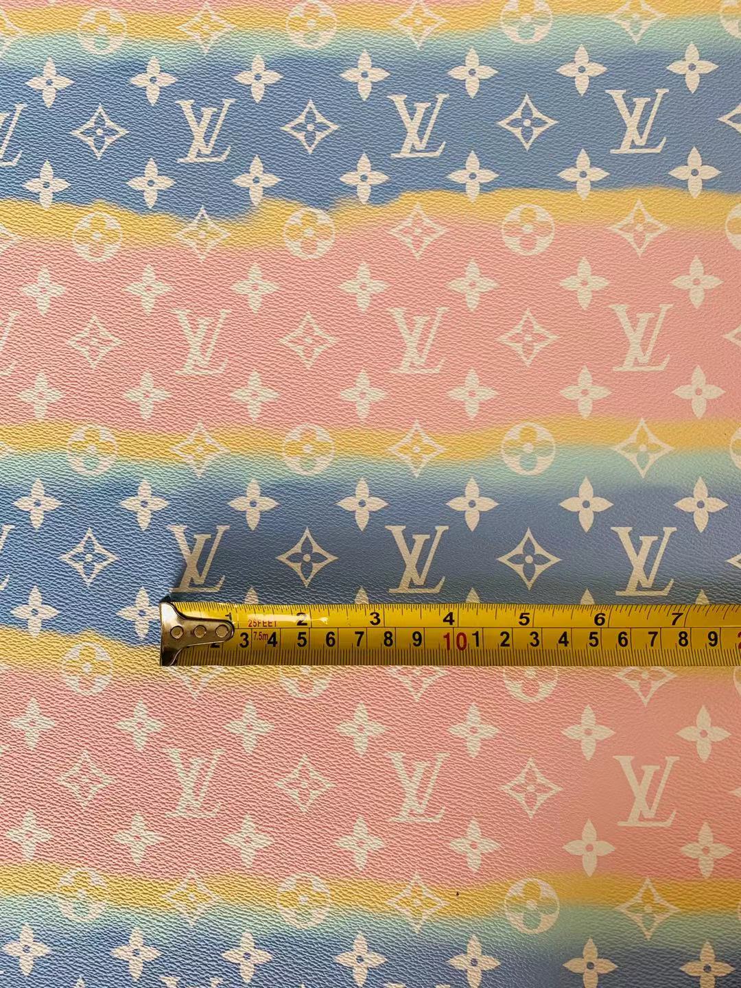 Fashion LV Lighting Pink Stripe Leather Fabric , Rainbow Design Shoes leather Bag Leather By Yards