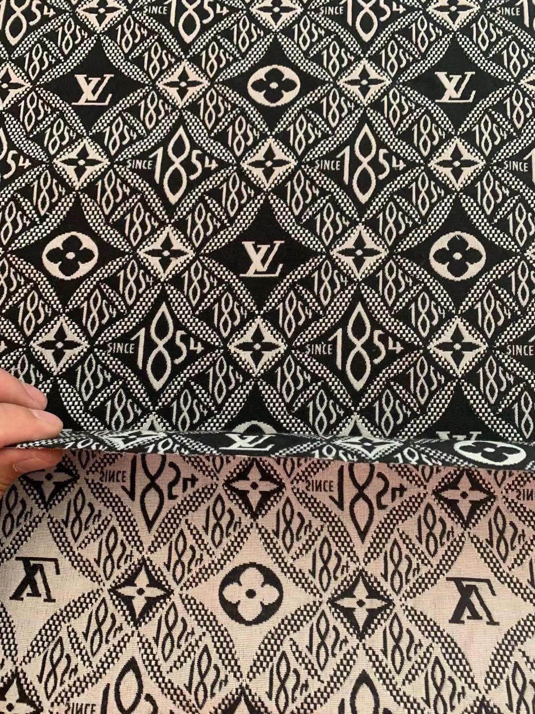 Classic LV 1854 Jacquard Cloth Fabric ,Handmade shoes fabric ,Bag fabric Handcraft fabric By Yard (Black)