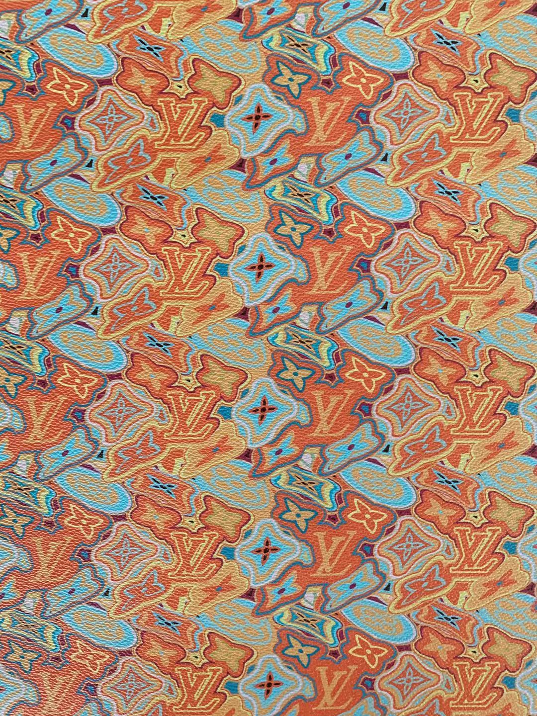 Classic LV Leather Case Fabric,Handmade Bag Fabric,Hand-made Shoes Fabric By Yard (Orange Geometric Design)