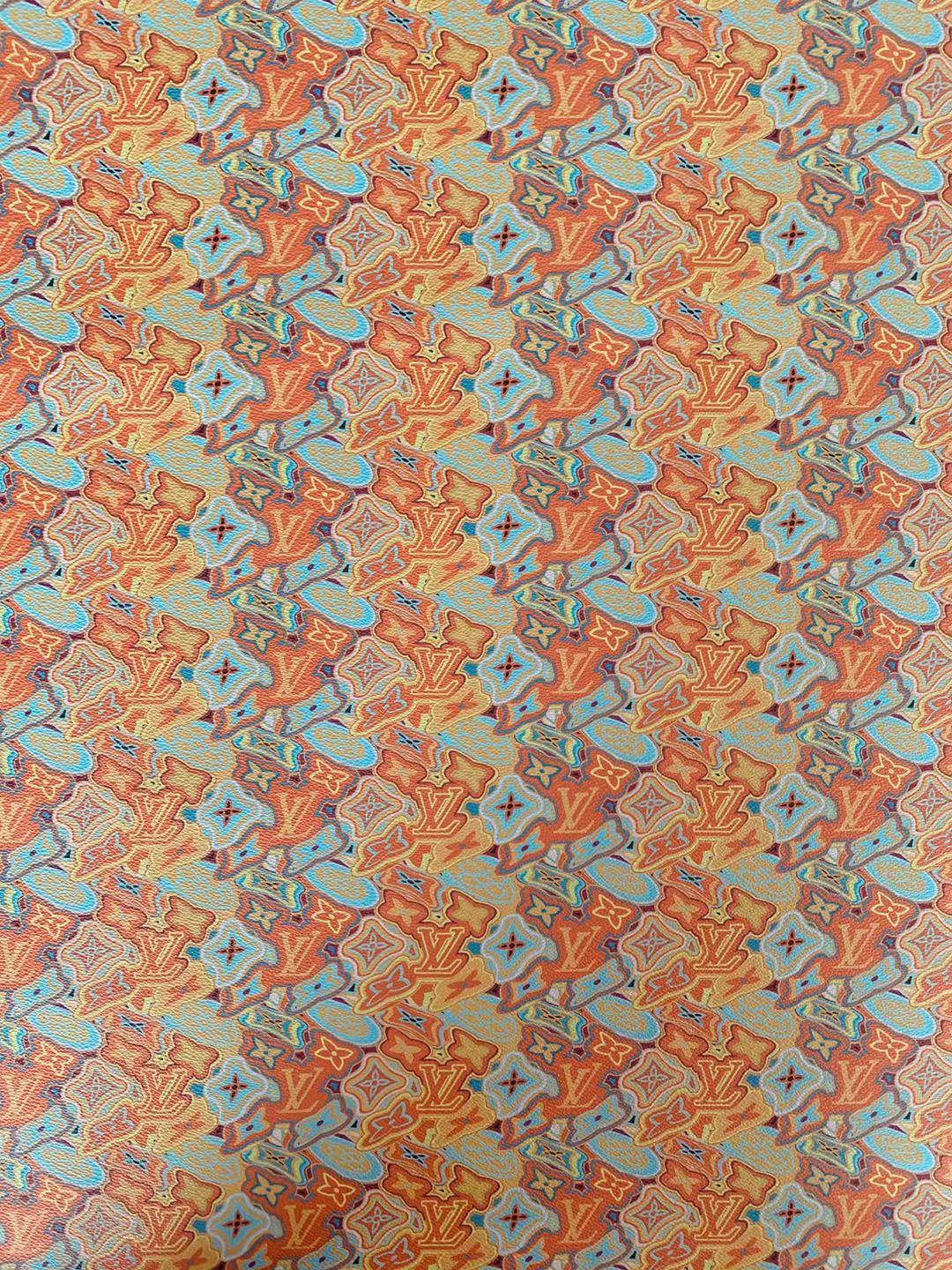 Classic LV Leather Case Fabric,Handmade Bag Fabric,Hand-made Shoes Fabric By Yard (Orange Geometric Design)
