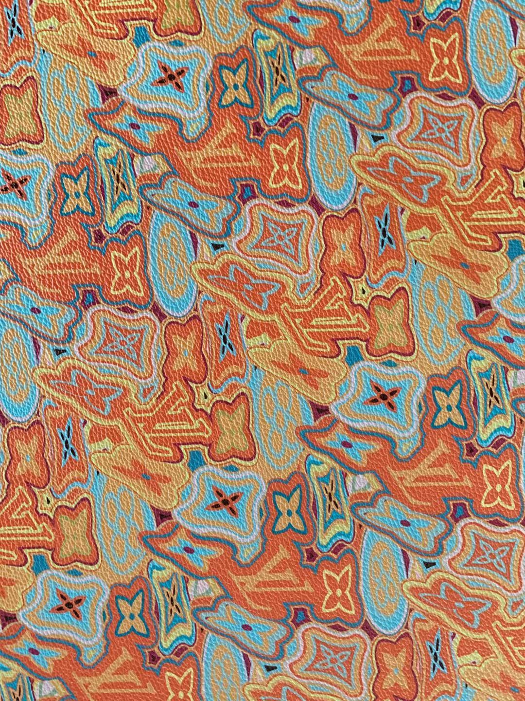 Classic LV Leather Case Fabric,Handmade Bag Fabric,Hand-made Shoes Fabric By Yard (Orange Geometric Design)
