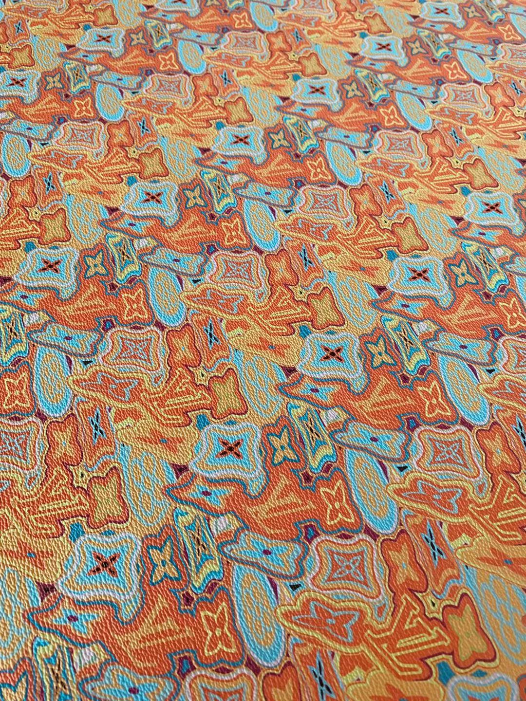 Classic LV Leather Case Fabric,Handmade Bag Fabric,Hand-made Shoes Fabric By Yard (Orange Geometric Design)