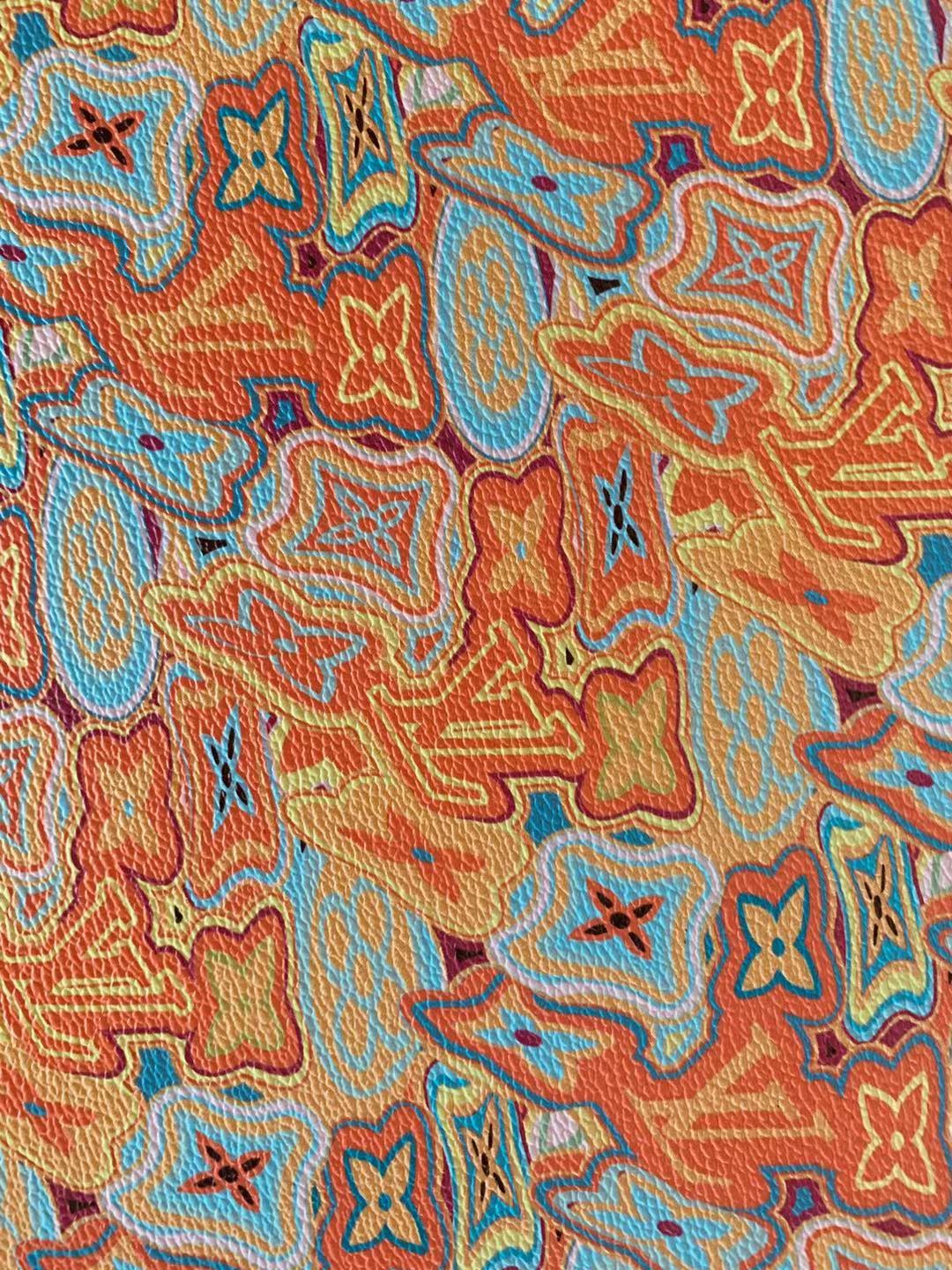 Classic LV Leather Case Fabric,Handmade Bag Fabric,Hand-made Shoes Fabric By Yard (Orange Geometric Design)