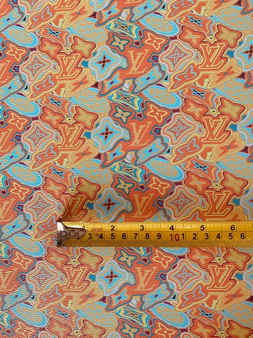 Classic LV Leather Case Fabric,Handmade Bag Fabric,Hand-made Shoes Fabric By Yard (Orange Geometric Design)