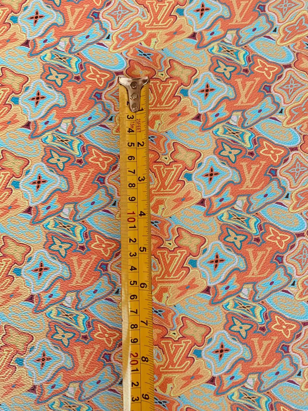 Classic LV Leather Case Fabric,Handmade Bag Fabric,Hand-made Shoes Fabric By Yard (Orange Geometric Design)