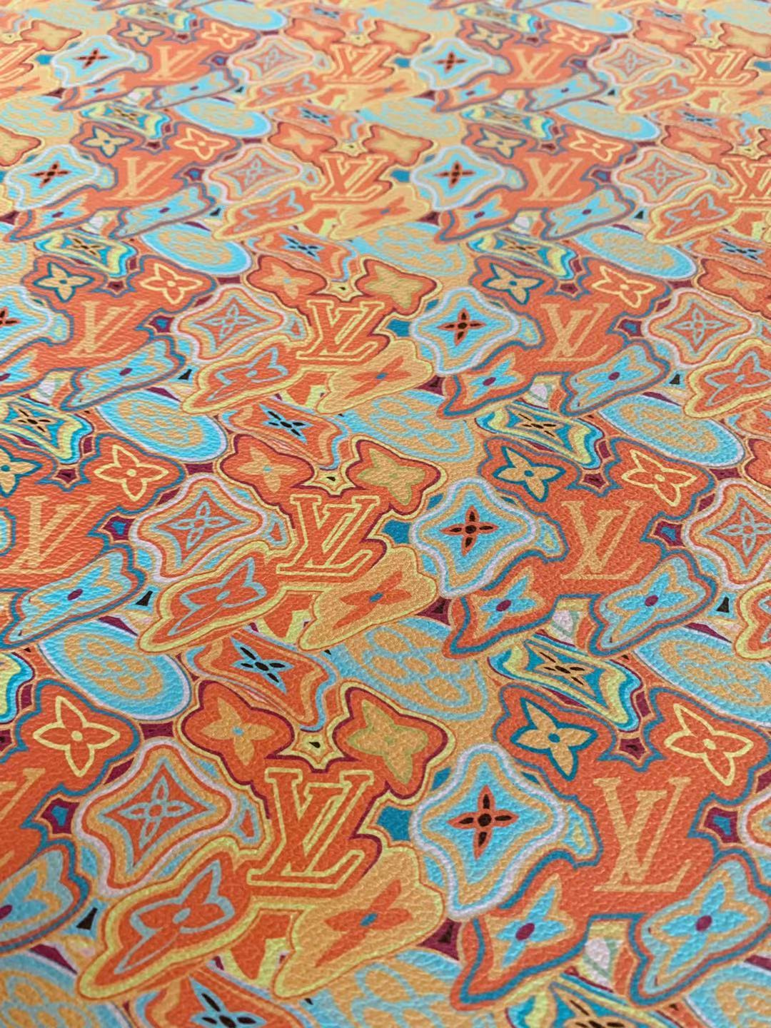 Classic LV Leather Case Fabric,Handmade Bag Fabric,Hand-made Shoes Fabric By Yard (Orange Geometric Design)