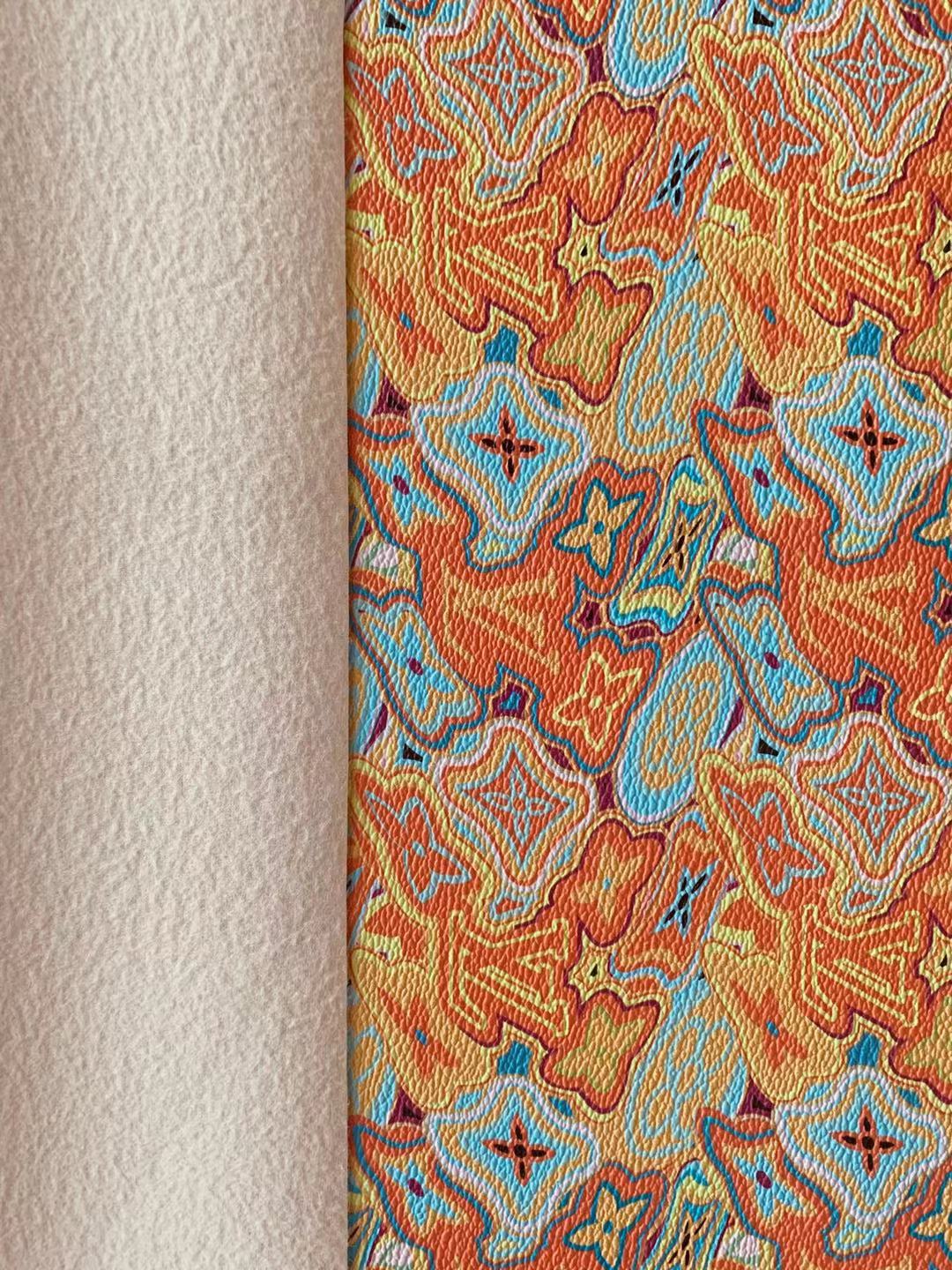 Classic LV Leather Case Fabric,Handmade Bag Fabric,Hand-made Shoes Fabric By Yard (Orange Geometric Design)