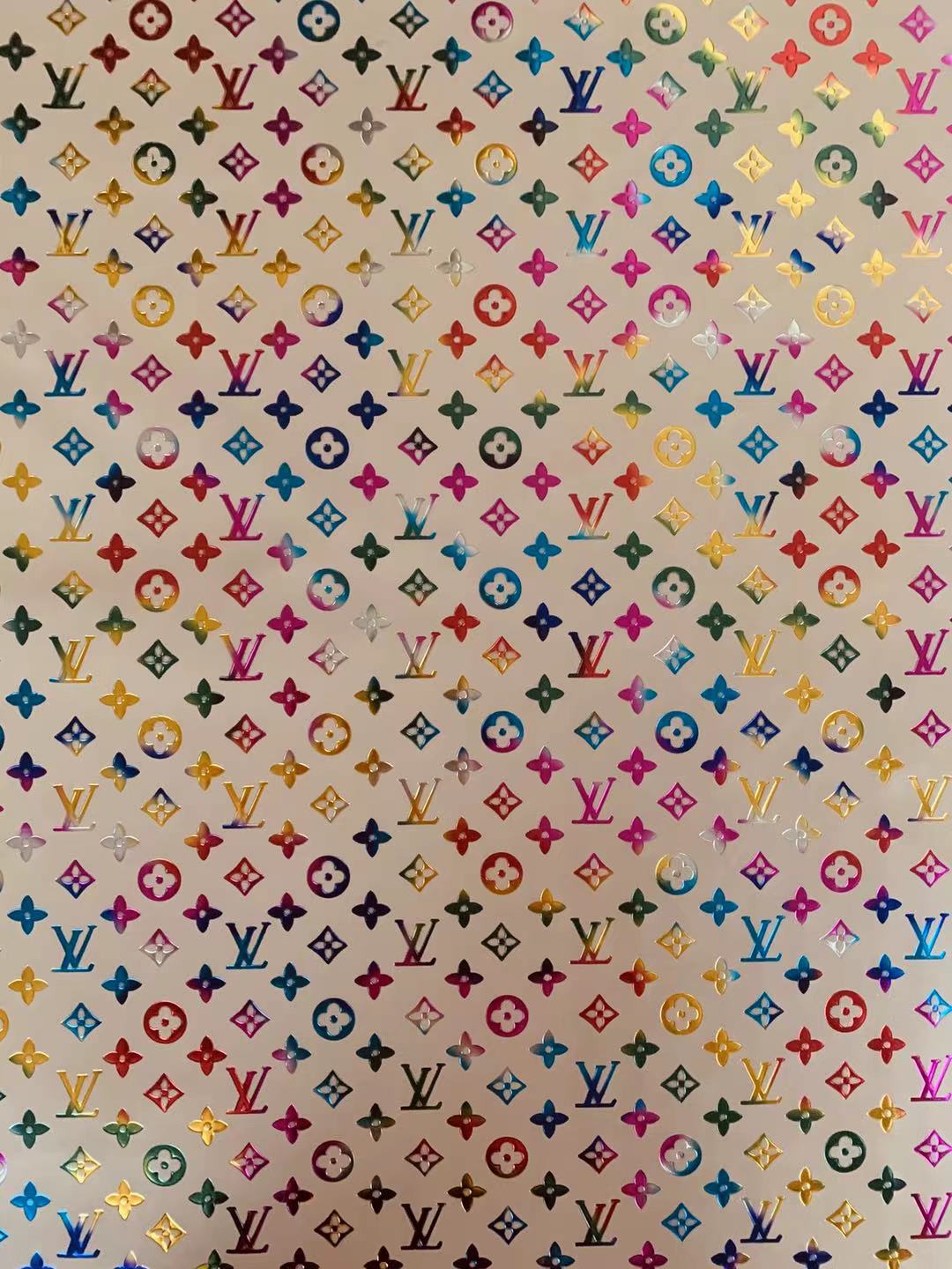 Classic LV Lighting Colorful Embossed Leather Fabric ,Handmade Bags Leather ,Handmade Shoes Leather By Yard( Off White Colors of the rainbow)