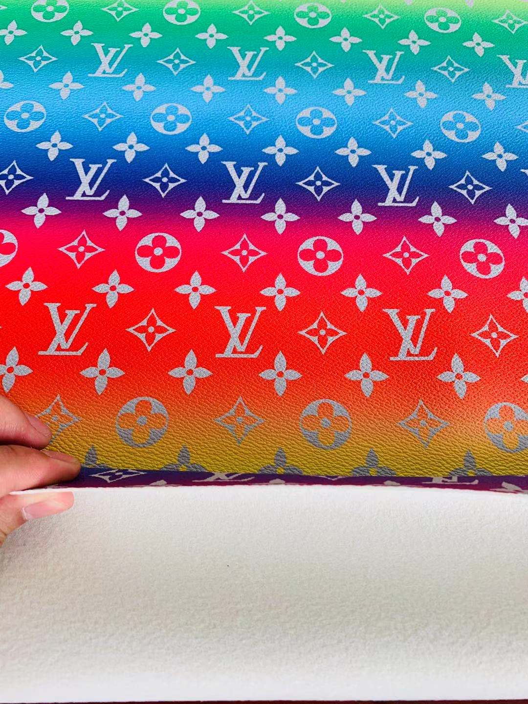 Classic LV Rainbow Faux Crafting leather fabric Bag leather ,shoes leather ,Handicraft leather