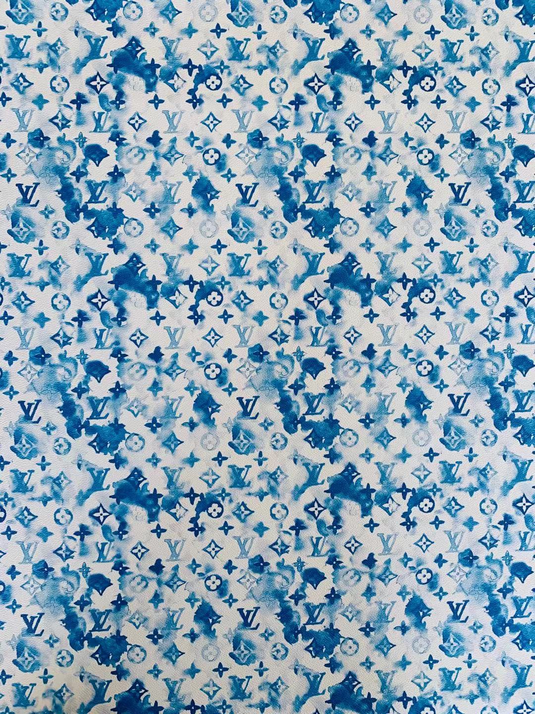 Classic Watercolour LV Leather Case Fabric, Handmade Bag Fabric, Hand-made Shoes Fabric By Yard (Blue)