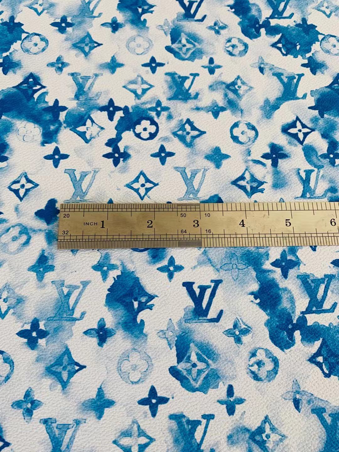 Classic Watercolour LV Leather Case Fabric, Handmade Bag Fabric, Hand-made Shoes Fabric By Yard (Blue)