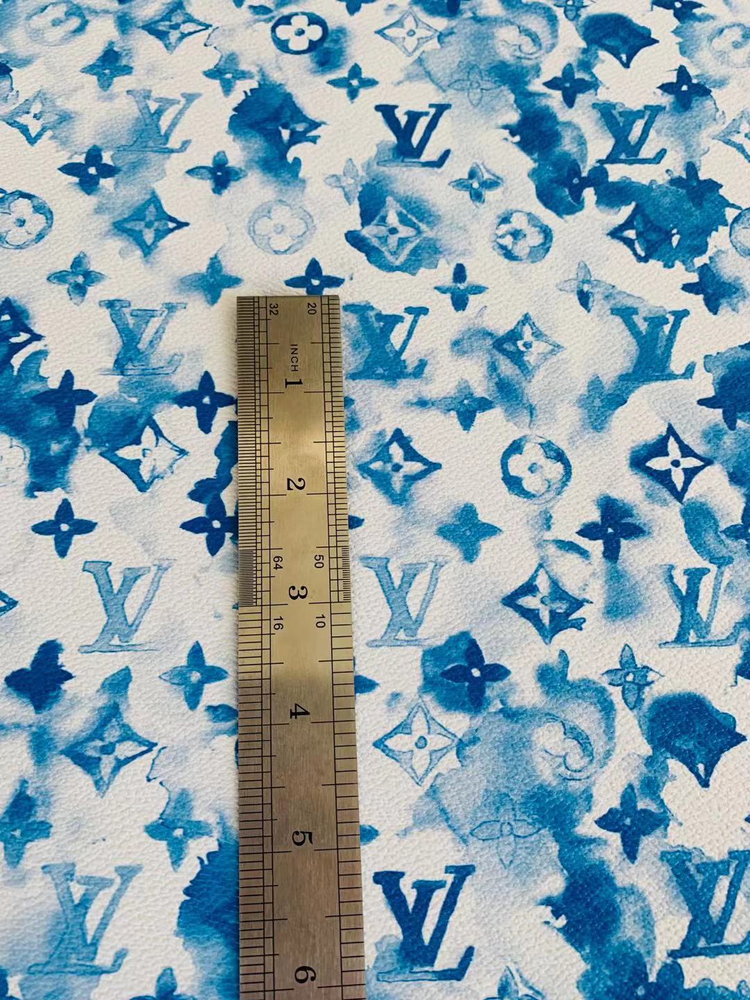Classic Watercolour LV Leather Case Fabric, Handmade Bag Fabric, Hand-made Shoes Fabric By Yard (Blue)