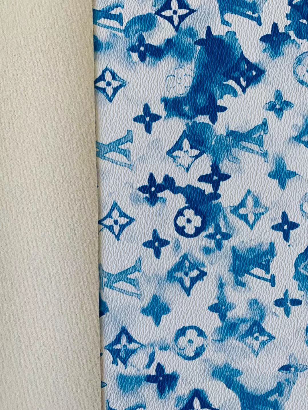 Classic Watercolour LV Leather Case Fabric, Handmade Bag Fabric, Hand-made Shoes Fabric By Yard (Blue)