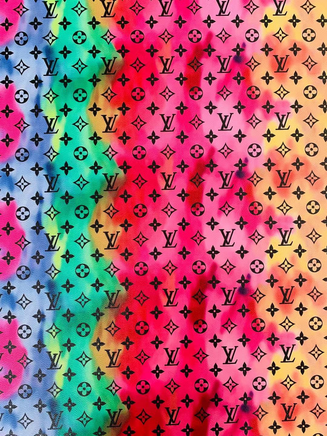 Classic LV Vague Colorful Leather Case Fabric, Handmade Bag Fabric, Hand-made Shoes Leather Fabric By Yard