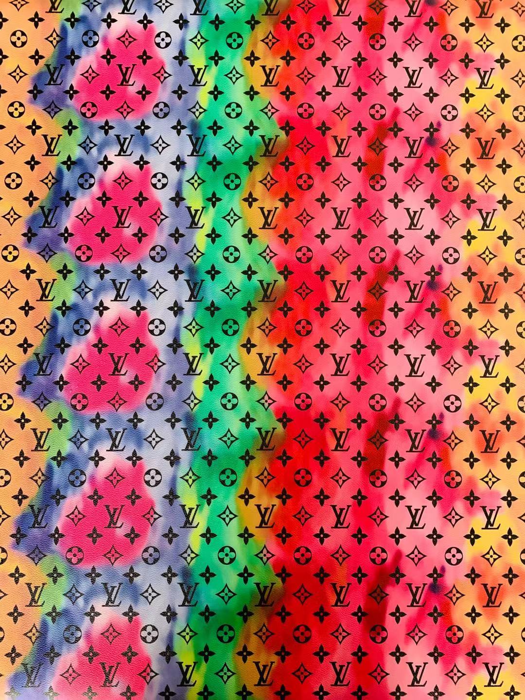 Classic LV Vague Colorful Leather Case Fabric, Handmade Bag Fabric, Hand-made Shoes Leather Fabric By Yard