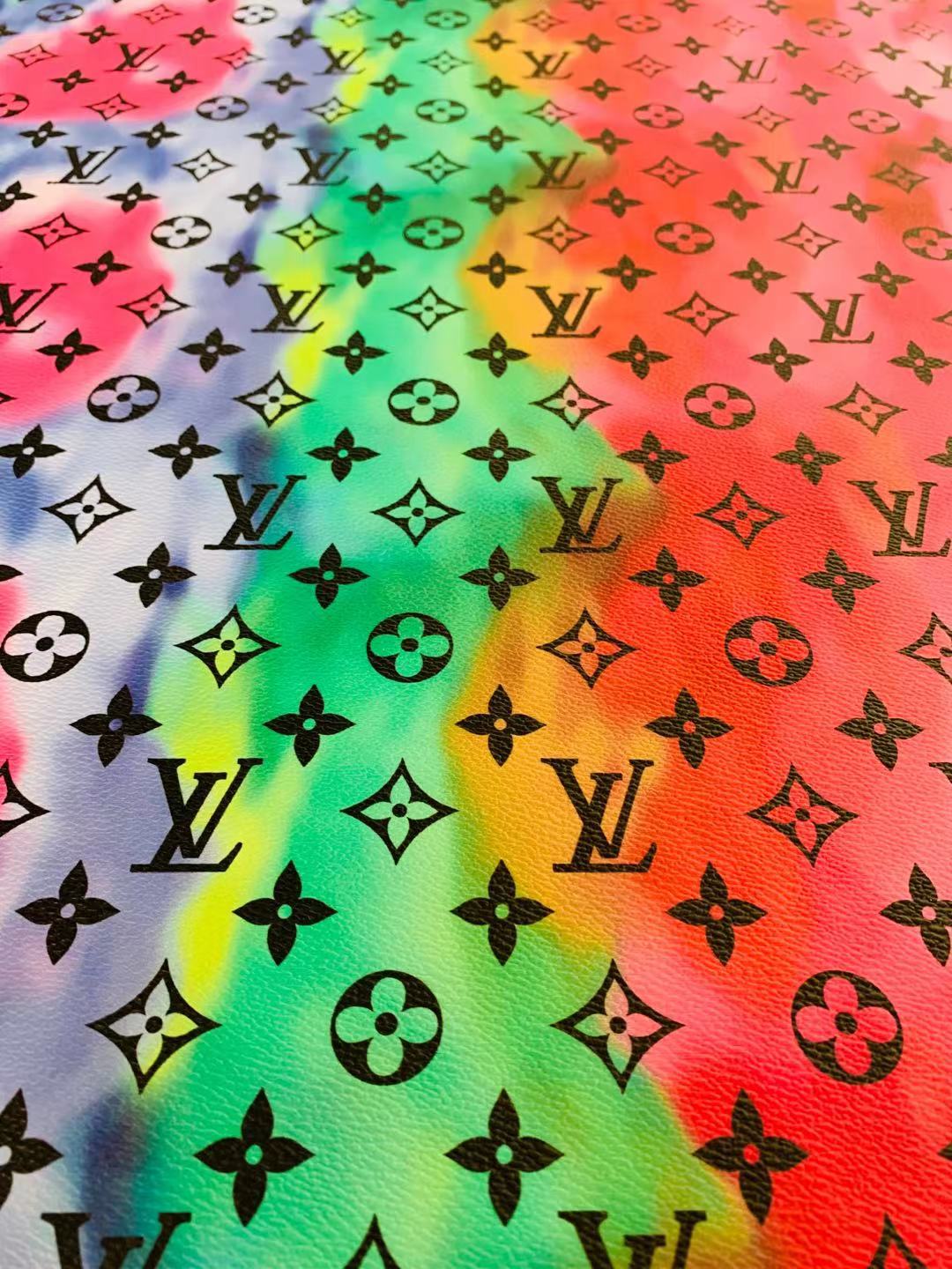 Classic LV Vague Colorful Leather Case Fabric, Handmade Bag Fabric, Hand-made Shoes Leather Fabric By Yard