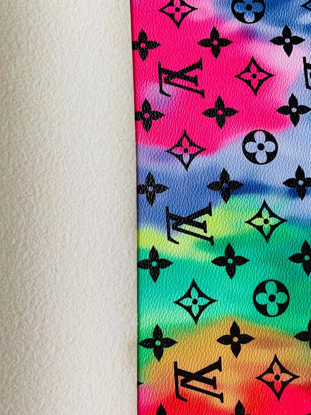 Classic LV Vague Colorful Leather Case Fabric, Handmade Bag Fabric, Hand-made Shoes Leather Fabric By Yard
