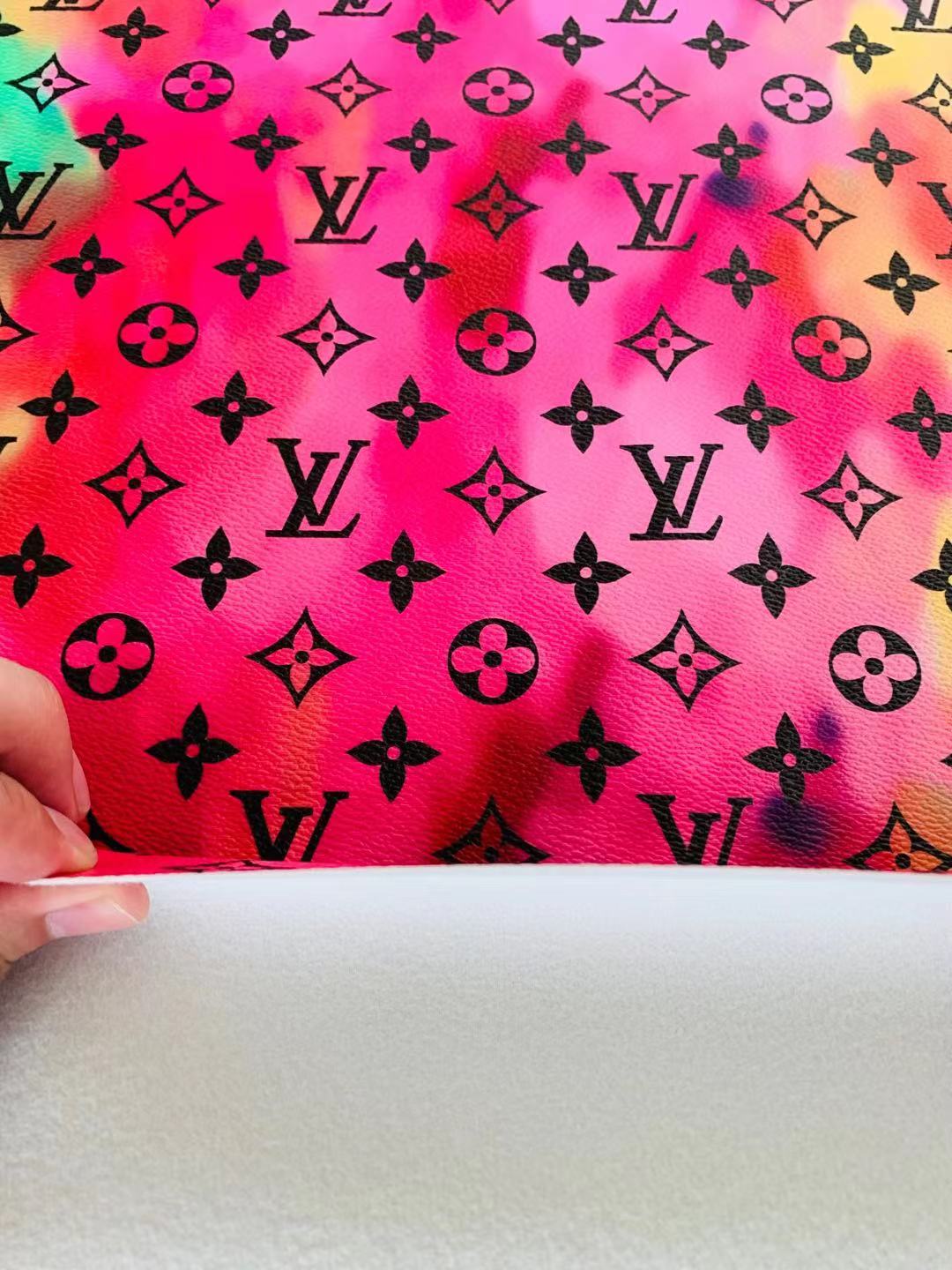 Classic LV Vague Colorful Leather Case Fabric, Handmade Bag Fabric, Hand-made Shoes Leather Fabric By Yard