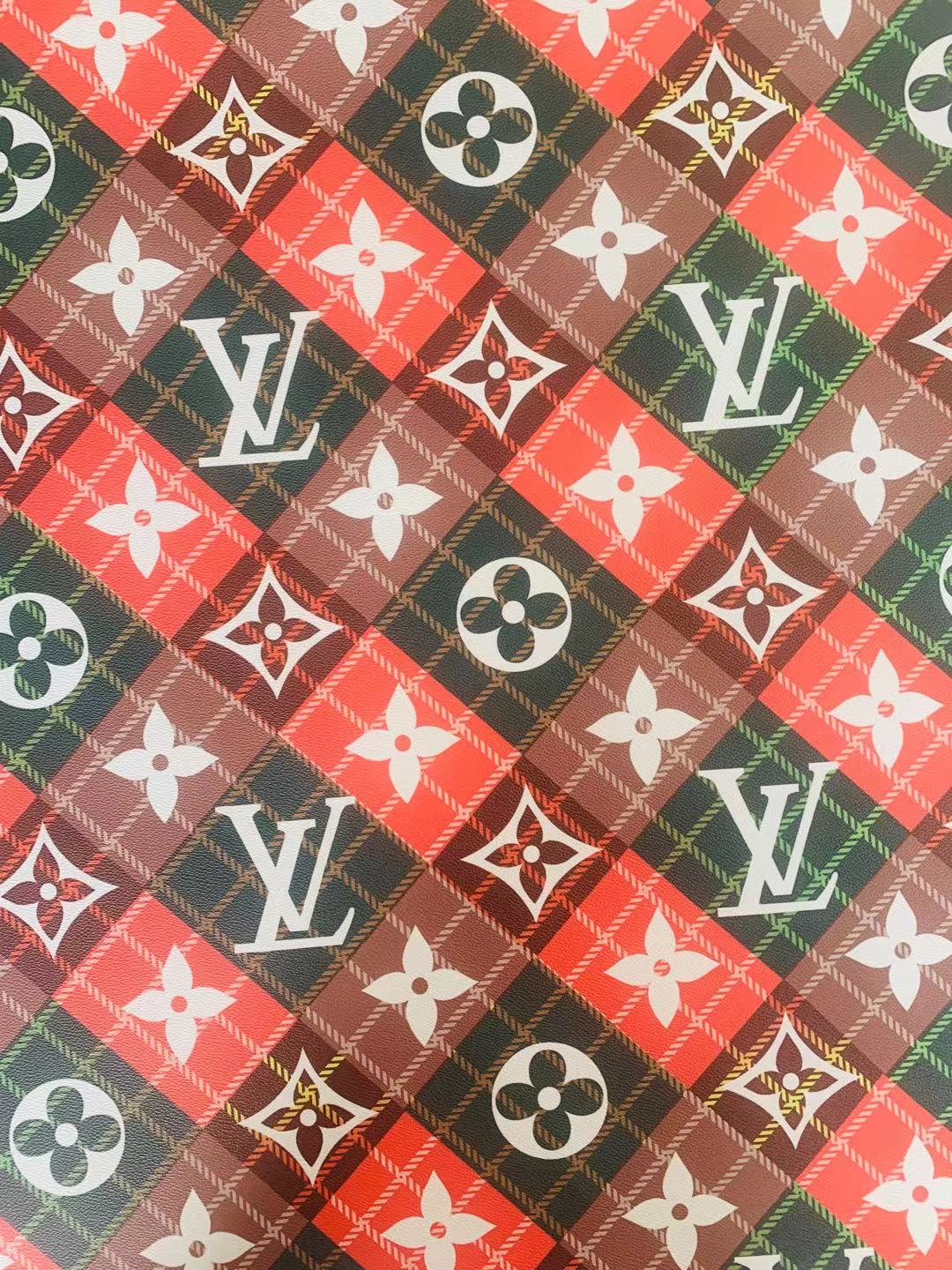 Classic LV With Plaid Design Leather Case Fabric, Handmade Bag Fabric, Hand-made Shoes Leather Fabric By Yard ( Big Size)