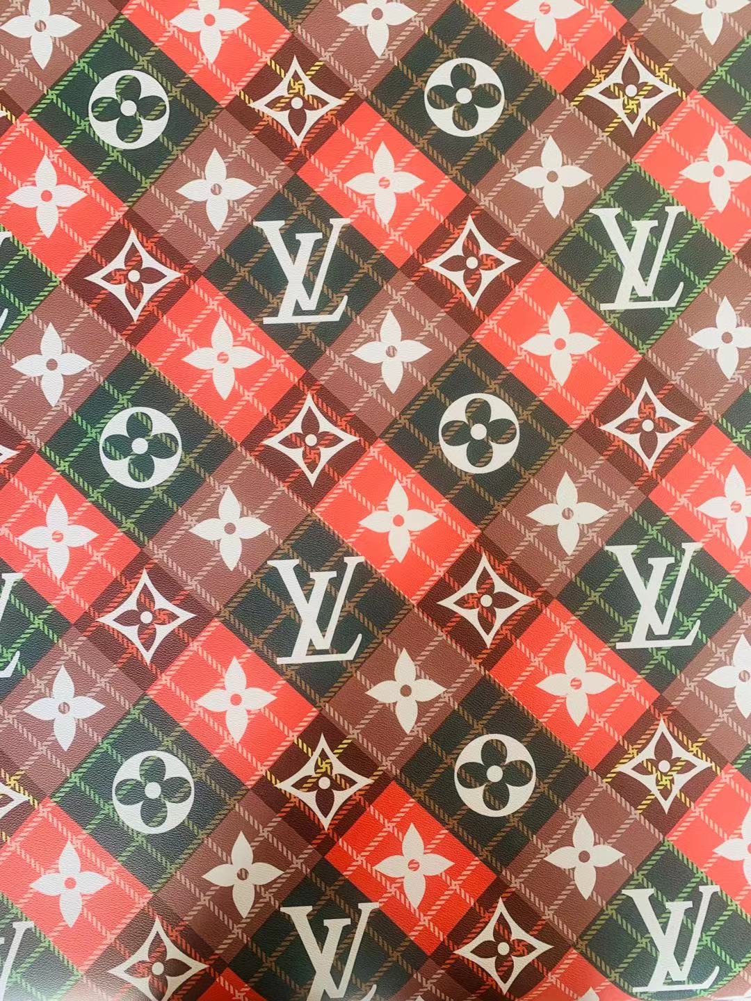 Classic LV With Plaid Design Leather Case Fabric, Handmade Bag Fabric, Hand-made Shoes Leather Fabric By Yard ( Big Size)