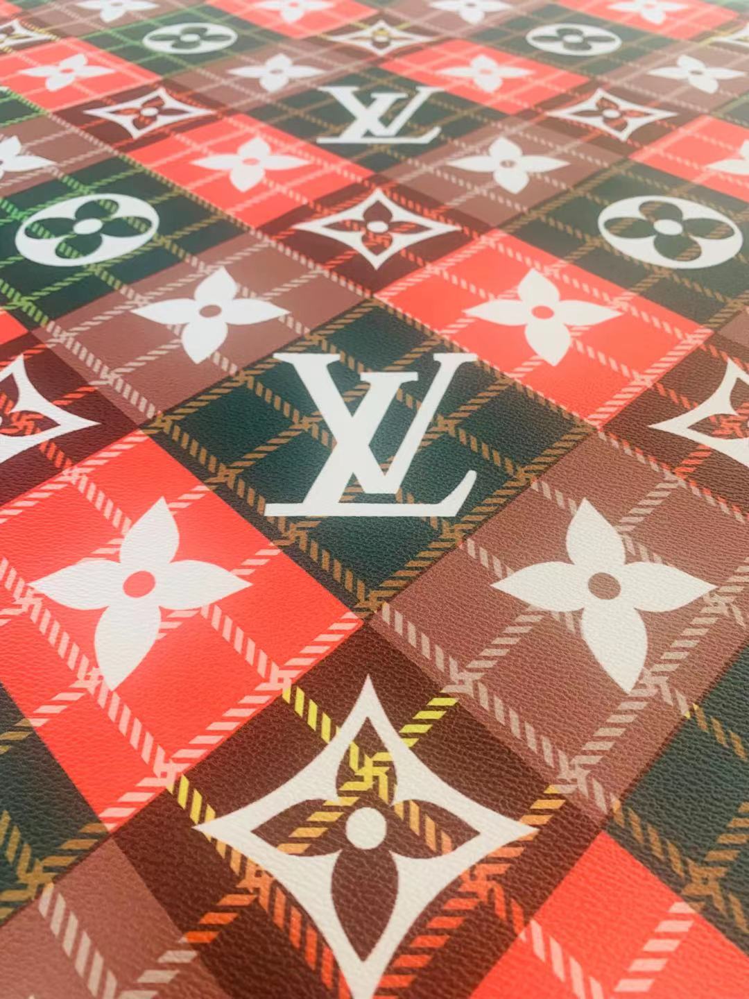 Classic LV With Plaid Design Leather Case Fabric, Handmade Bag Fabric, Hand-made Shoes Leather Fabric By Yard ( Big Size)