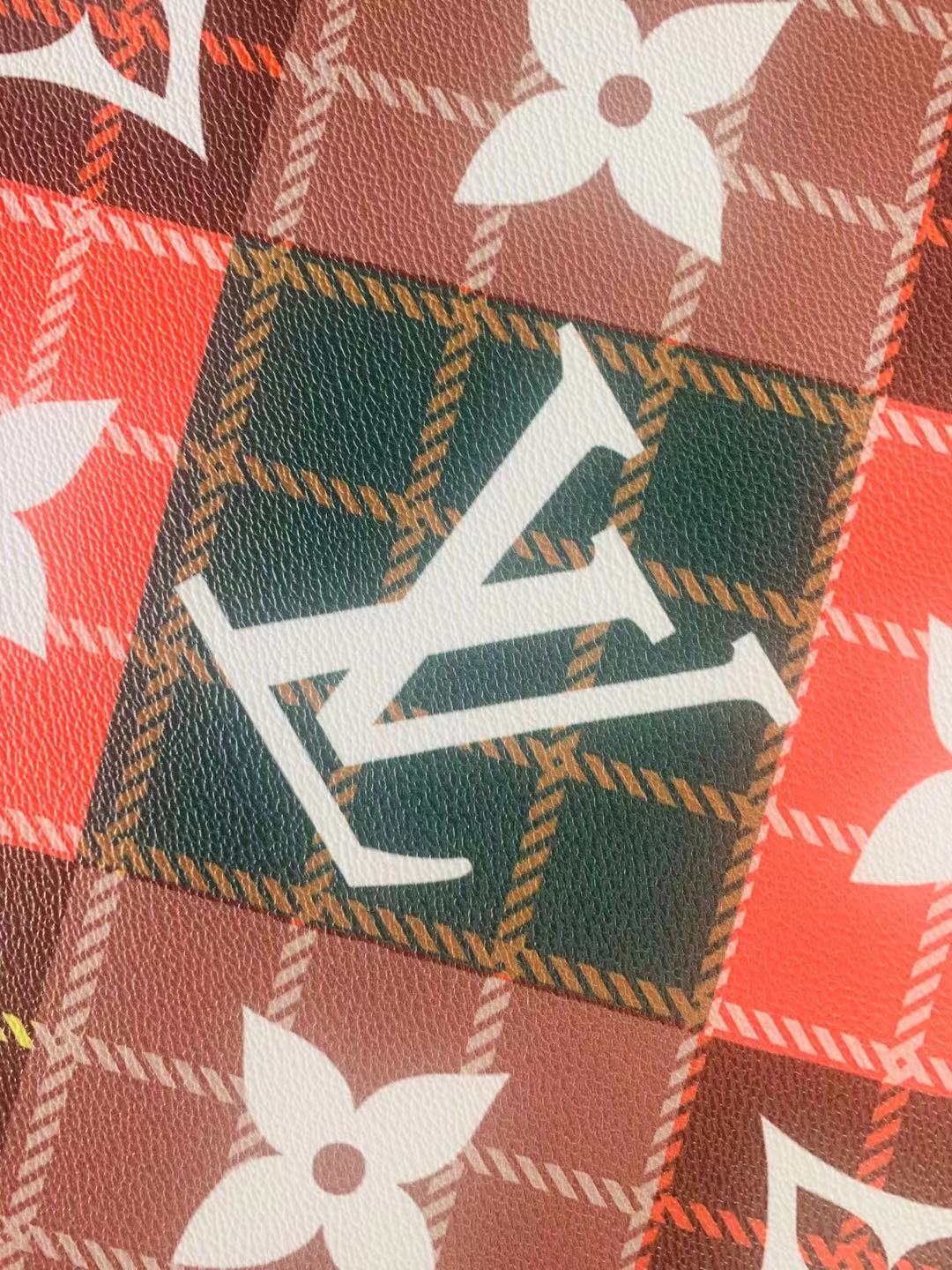 Classic LV With Plaid Design Leather Case Fabric, Handmade Bag Fabric, Hand-made Shoes Leather Fabric By Yard ( Big Size)