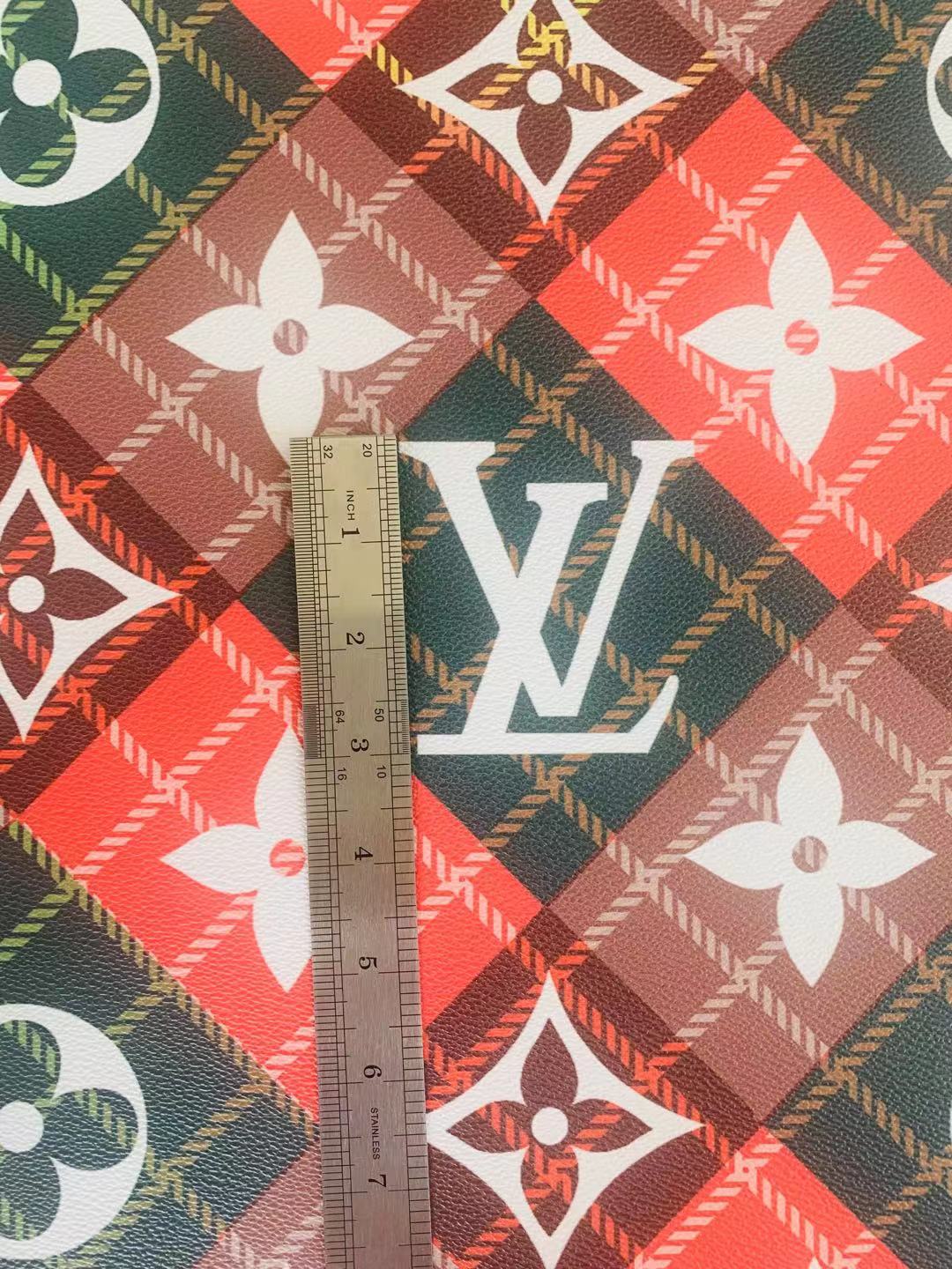 Classic LV With Plaid Design Leather Case Fabric, Handmade Bag Fabric, Hand-made Shoes Leather Fabric By Yard ( Big Size)