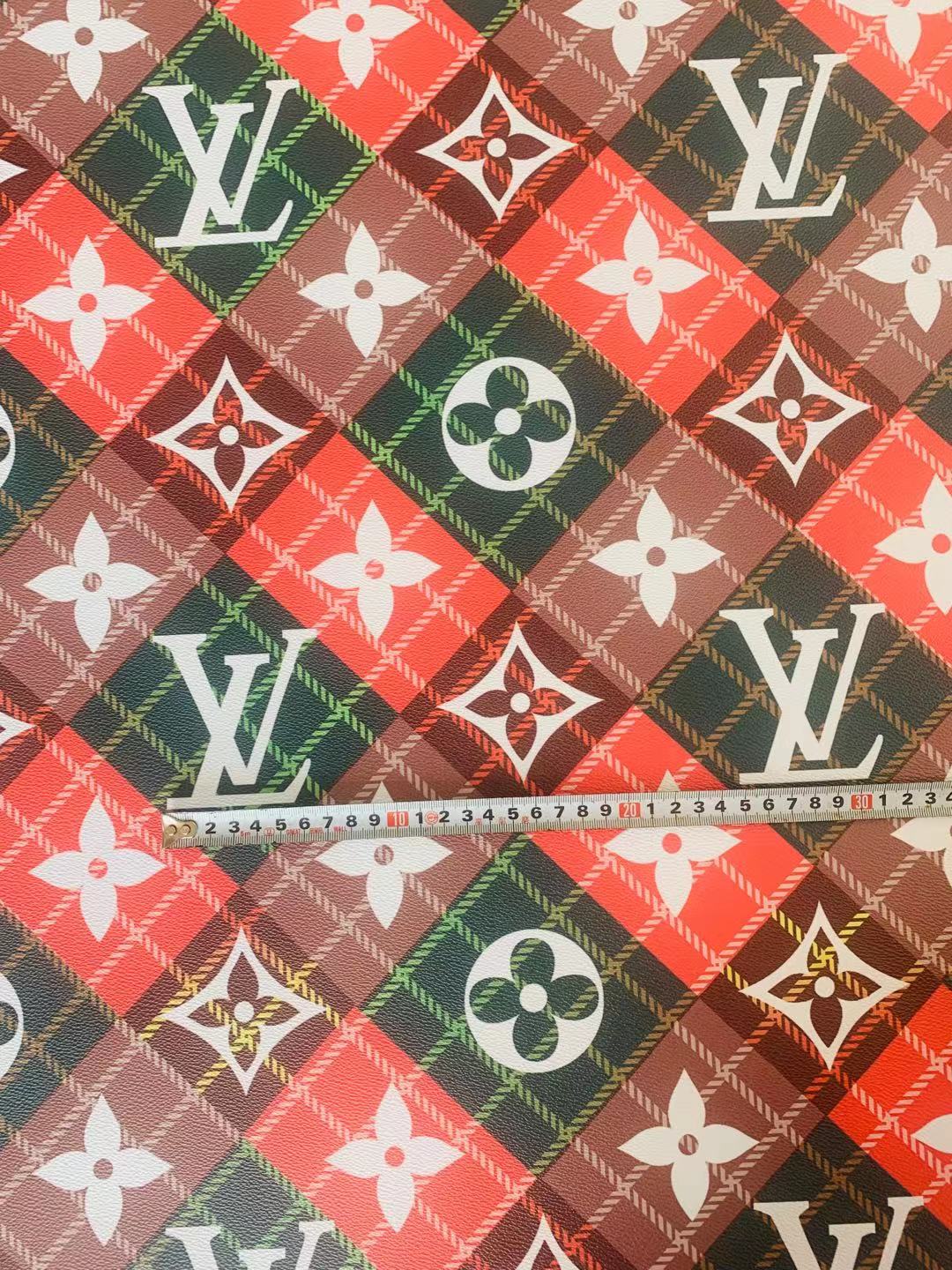 Classic LV With Plaid Design Leather Case Fabric, Handmade Bag Fabric, Hand-made Shoes Leather Fabric By Yard ( Big Size)