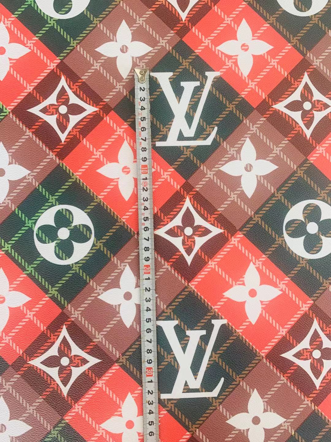 Classic LV With Plaid Design Leather Case Fabric, Handmade Bag Fabric, Hand-made Shoes Leather Fabric By Yard ( Big Size)