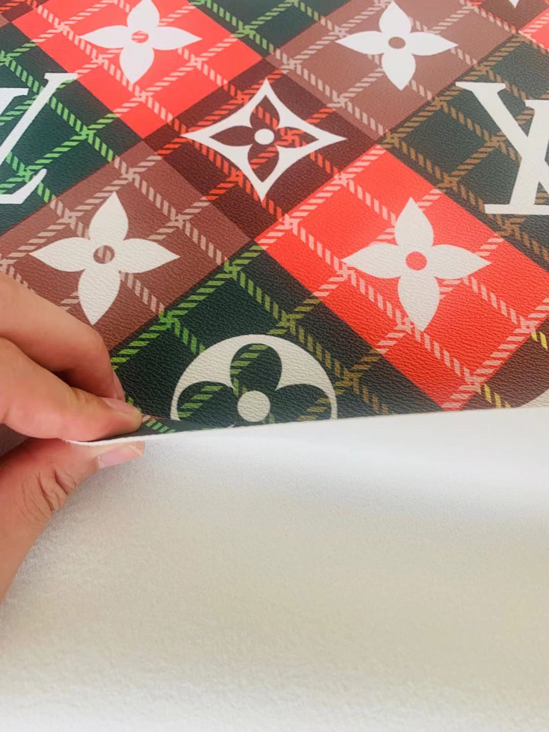 Classic LV With Plaid Design Leather Case Fabric, Handmade Bag Fabric, Hand-made Shoes Leather Fabric By Yard ( Big Size)