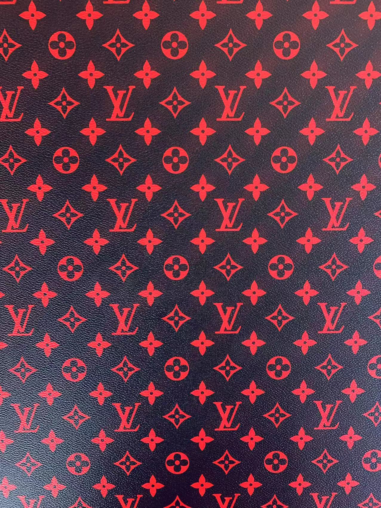 Classic LV Vinyl Leather Case Fabric, Handmade Bag Fabric ,Hand-made Shoes Fabric By Yard(Black With Red)