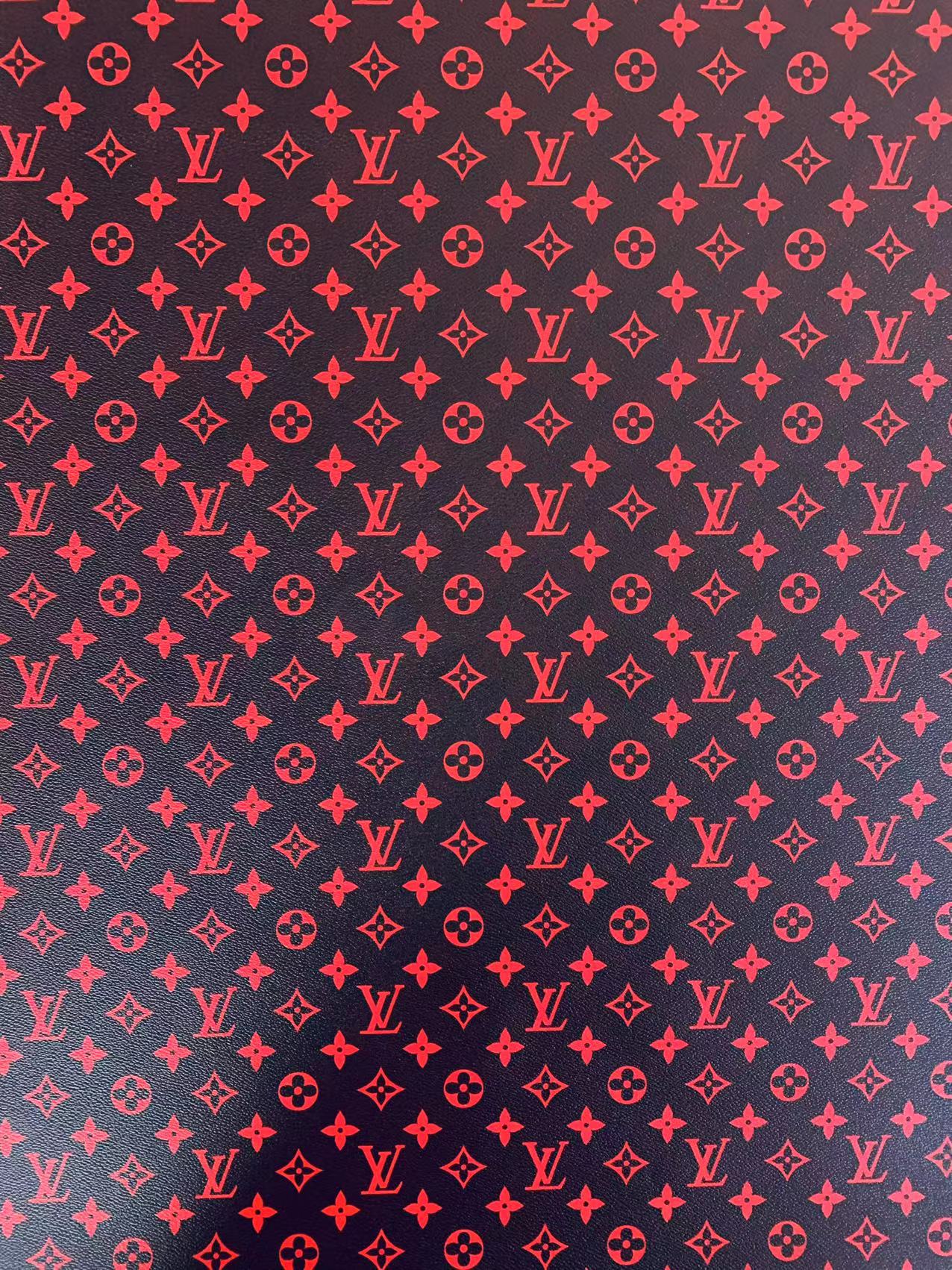 Classic LV Vinyl Leather Case Fabric, Handmade Bag Fabric ,Hand-made Shoes Fabric By Yard(Black With Red)