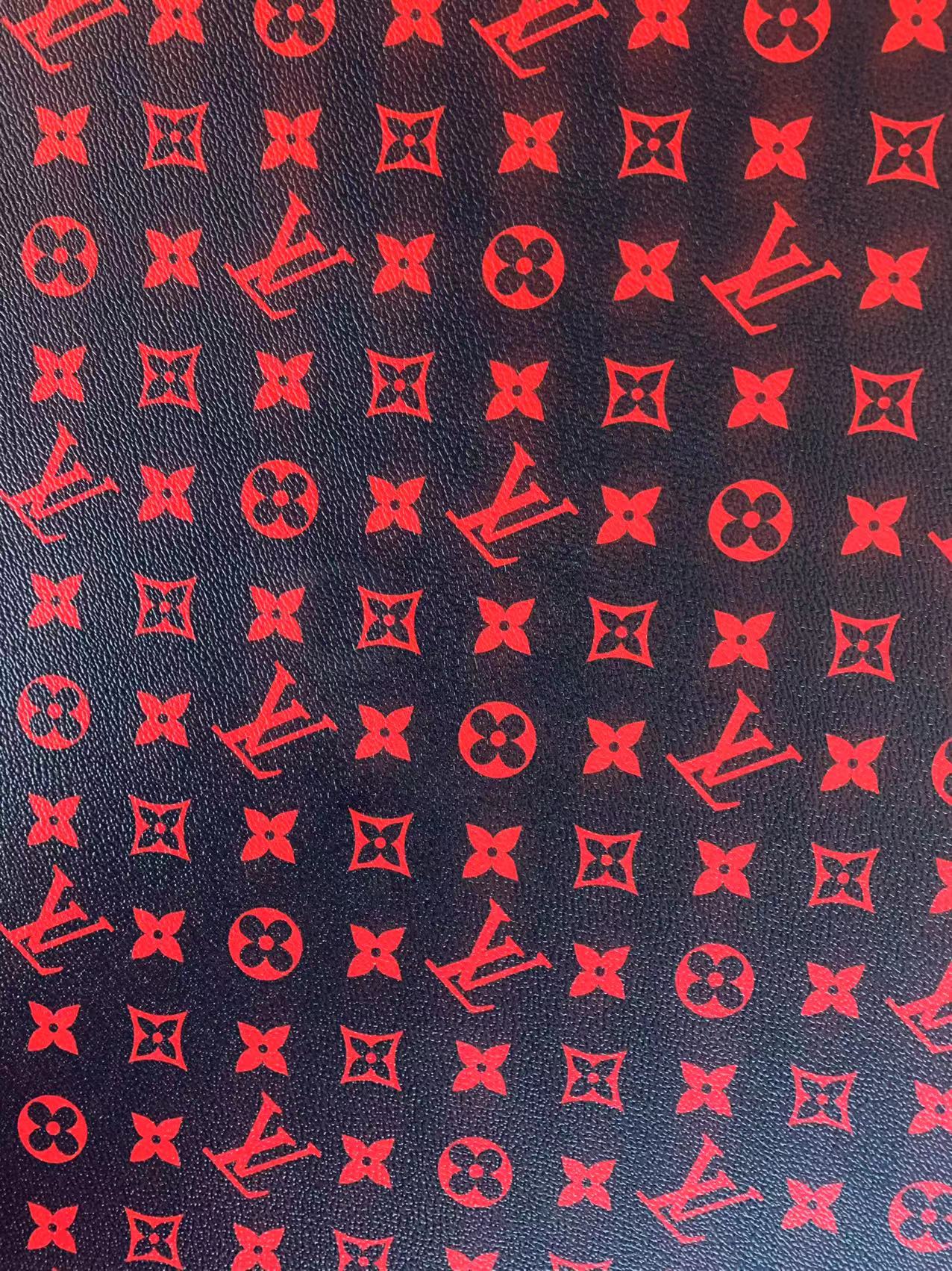 Classic LV Vinyl Leather Case Fabric, Handmade Bag Fabric ,Hand-made Shoes Fabric By Yard(Black With Red)
