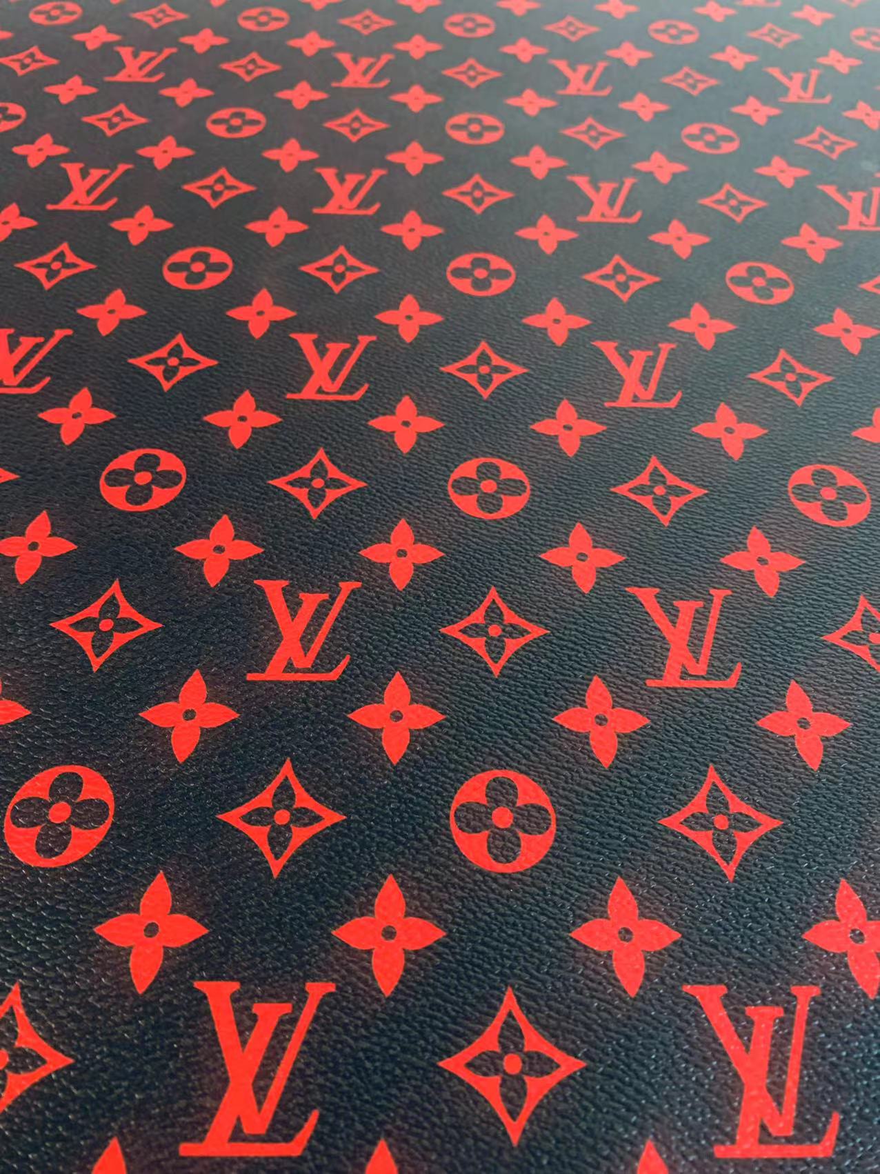 Classic LV Vinyl Leather Case Fabric, Handmade Bag Fabric ,Hand-made Shoes Fabric By Yard(Black With Red)