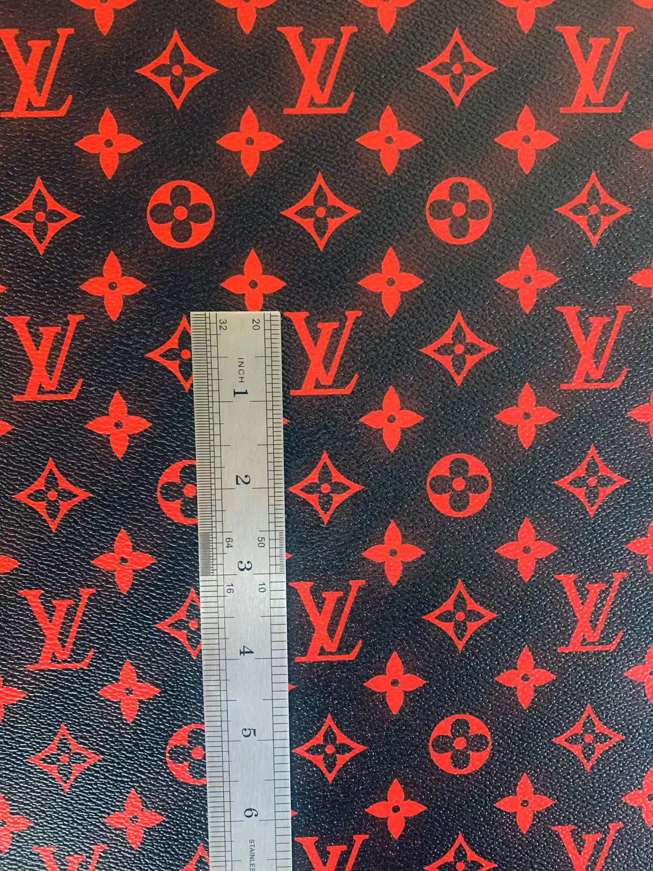 Classic LV Vinyl Leather Case Fabric, Handmade Bag Fabric ,Hand-made Shoes Fabric By Yard(Black With Red)