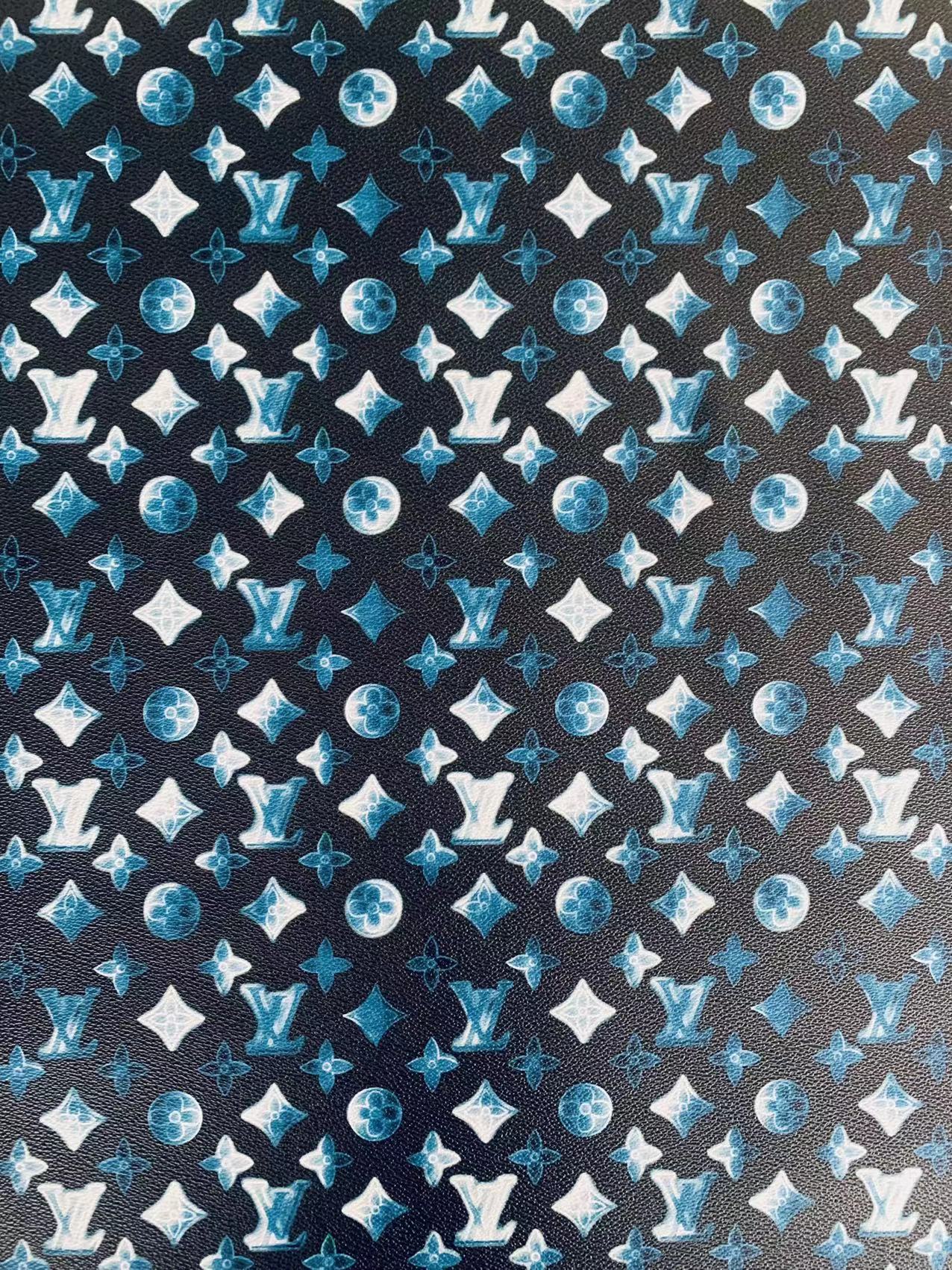 CLASSIC LV VARIATION BLUE DESIGN LEATHER CASE FABRIC, HANDMADE BAG FABRIC, HAND-MADE SHOES FABRIC BY YARD
