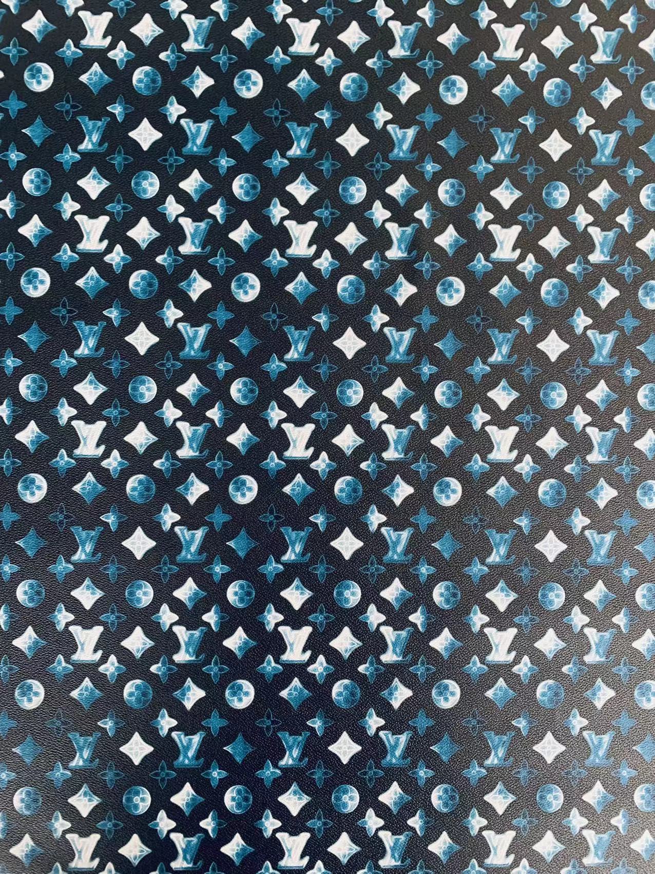 CLASSIC LV VARIATION BLUE DESIGN LEATHER CASE FABRIC, HANDMADE BAG FABRIC, HAND-MADE SHOES FABRIC BY YARD