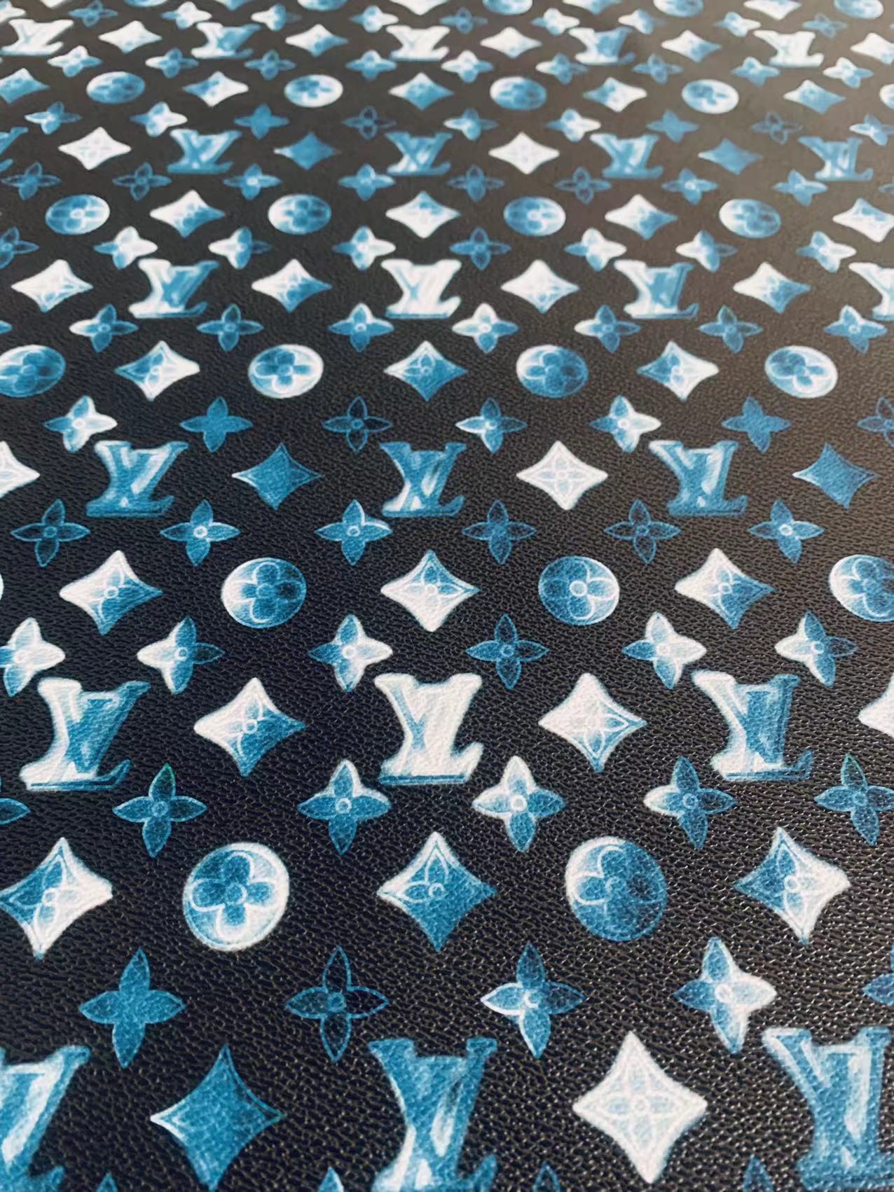 CLASSIC LV VARIATION BLUE DESIGN LEATHER CASE FABRIC, HANDMADE BAG FABRIC, HAND-MADE SHOES FABRIC BY YARD