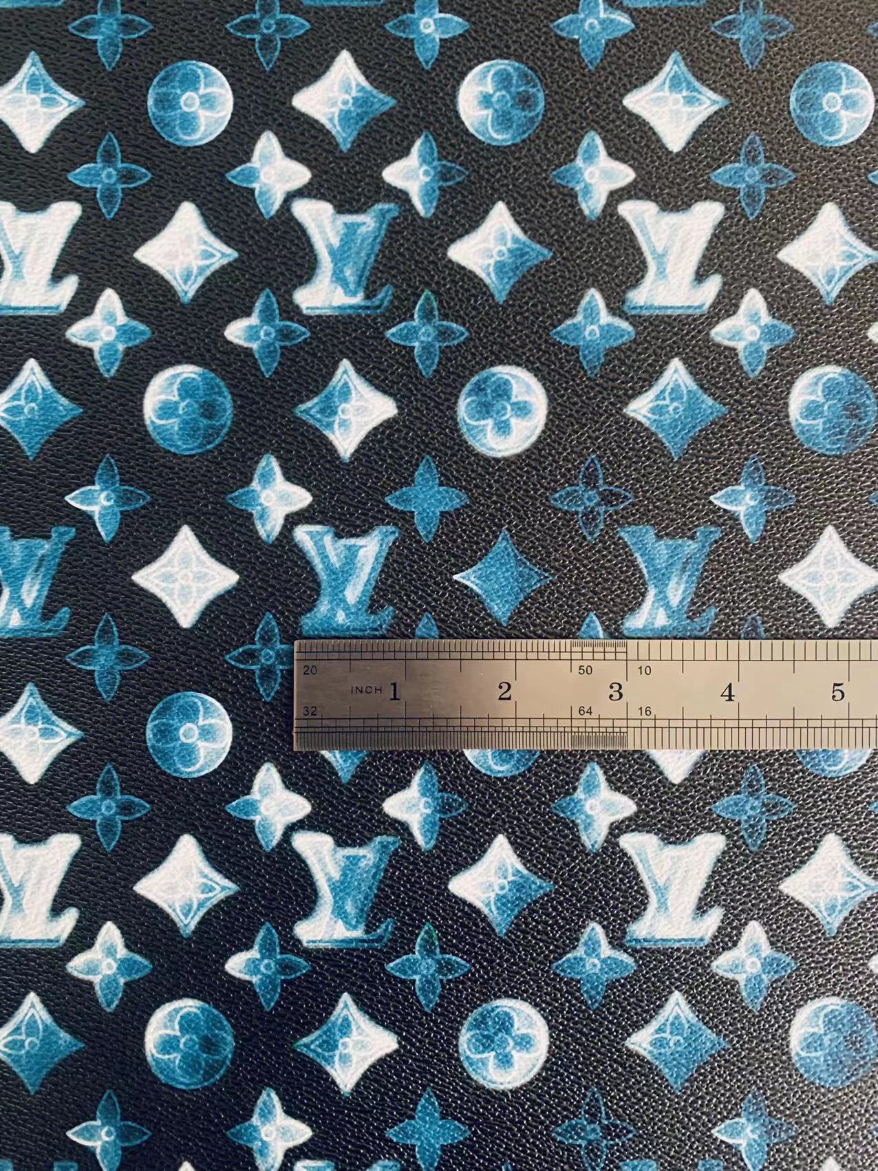 CLASSIC LV VARIATION BLUE DESIGN LEATHER CASE FABRIC, HANDMADE BAG FABRIC, HAND-MADE SHOES FABRIC BY YARD