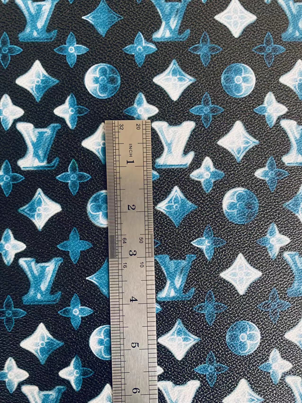 CLASSIC LV VARIATION BLUE DESIGN LEATHER CASE FABRIC, HANDMADE BAG FABRIC, HAND-MADE SHOES FABRIC BY YARD