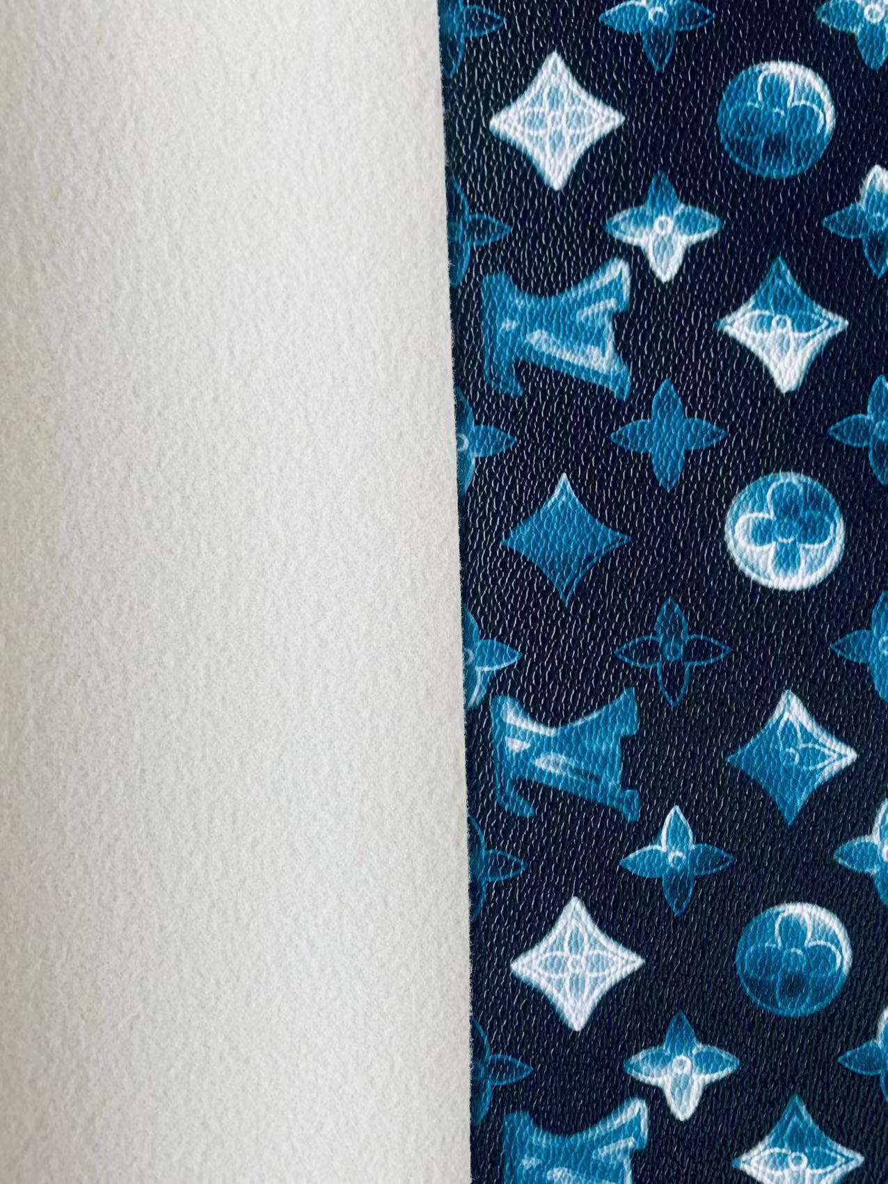 CLASSIC LV VARIATION BLUE DESIGN LEATHER CASE FABRIC, HANDMADE BAG FABRIC, HAND-MADE SHOES FABRIC BY YARD