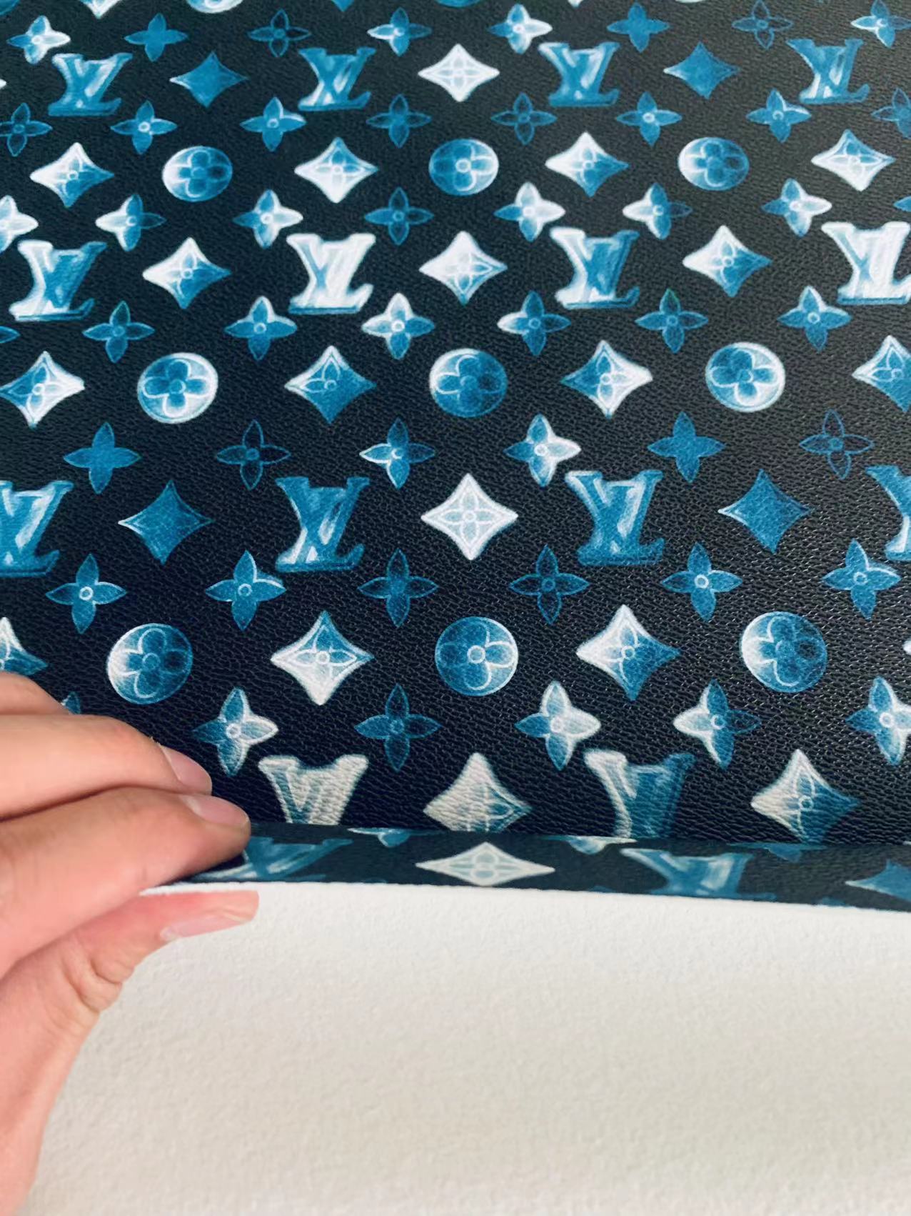 CLASSIC LV VARIATION BLUE DESIGN LEATHER CASE FABRIC, HANDMADE BAG FABRIC, HAND-MADE SHOES FABRIC BY YARD