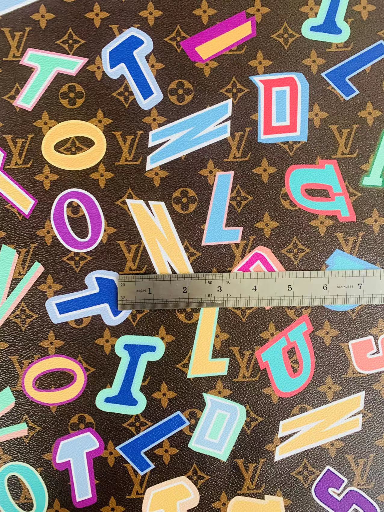 Classic LV Colorful Word Leather Crafting Fabric For Handmade Bags ,Shoes ,Bike and DIY Handicrafts By Yard